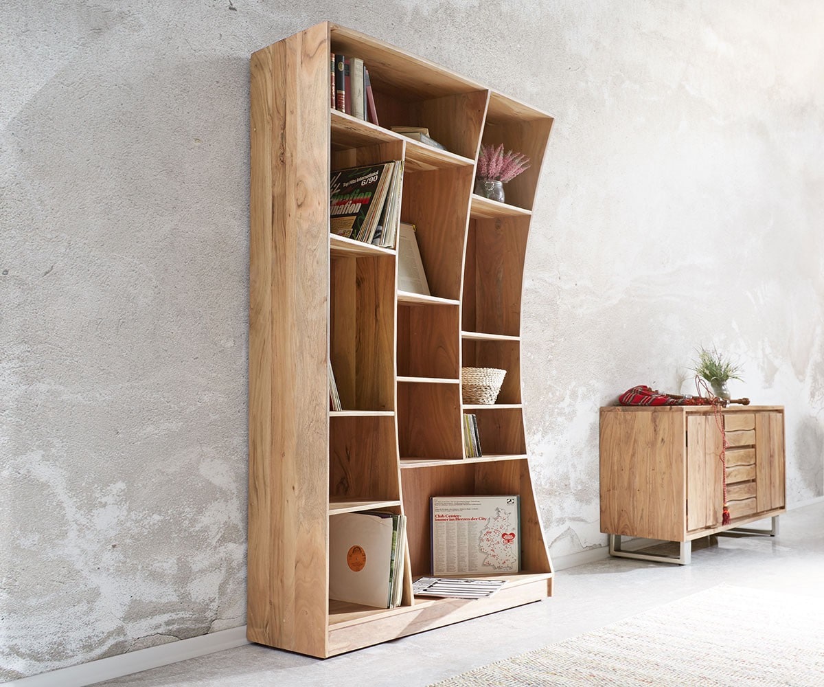 Boekenkast Live-Edge 121 cm van acacia natuur links Boekenkast Live-Edge 121 cm van acacia natuur links