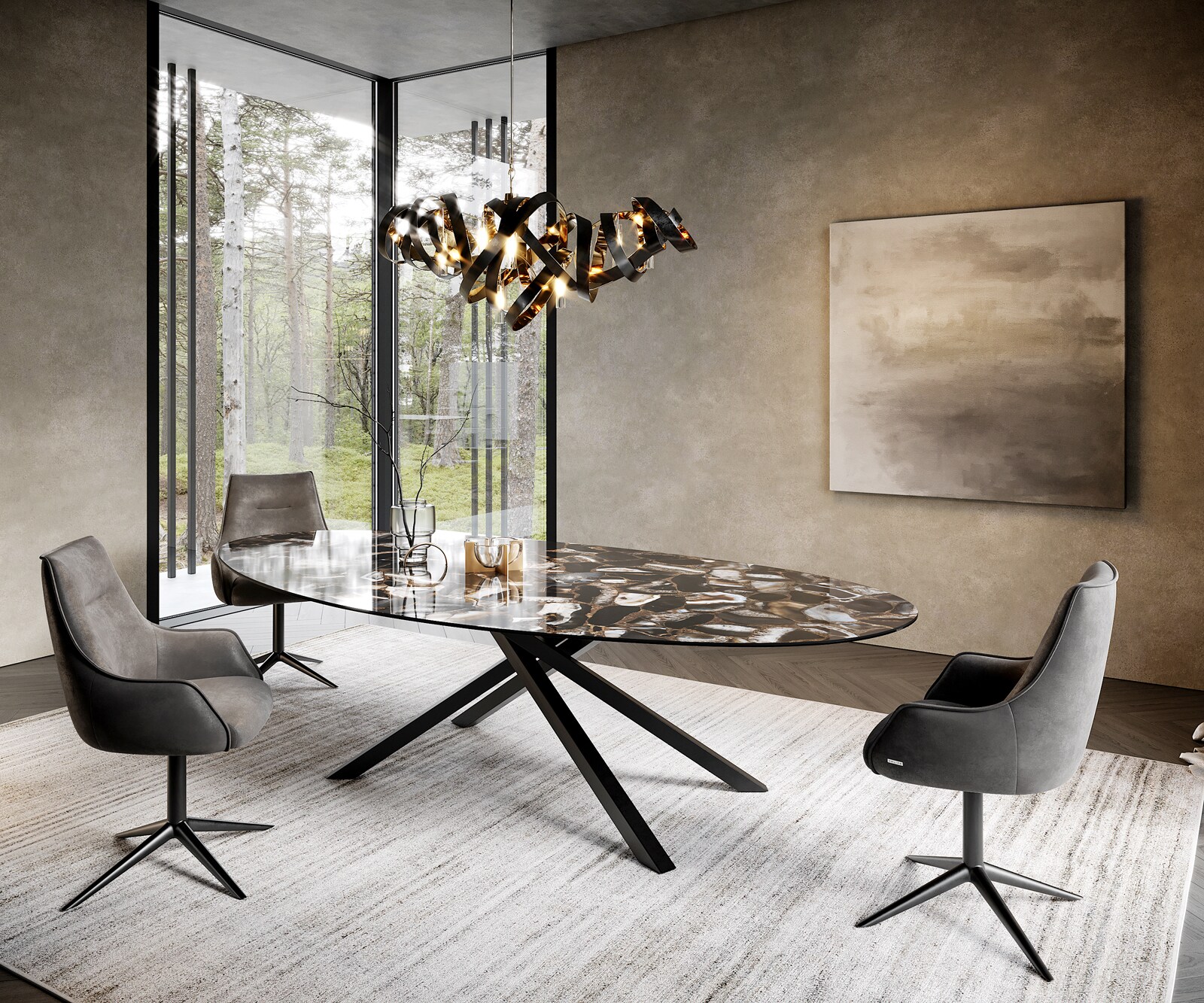 Eetkamertafel Edge Oval 280x130 cm Keramiek Iris FMG Agatablack kruisonderstel Rechthoek Zwart 3