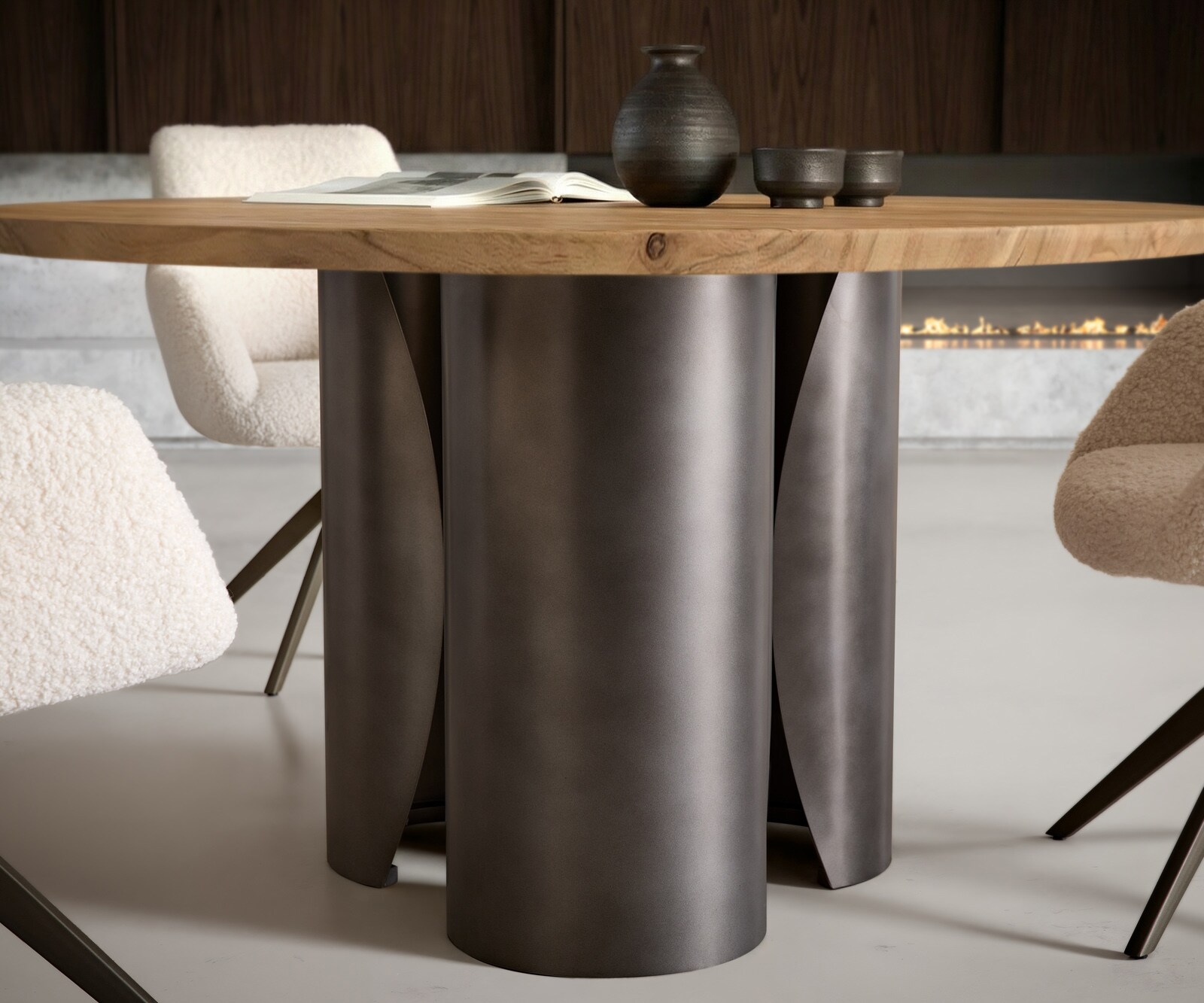 Eettafel Adenza rond 140x140 cm acacia naturel metaal zwart antiek 3