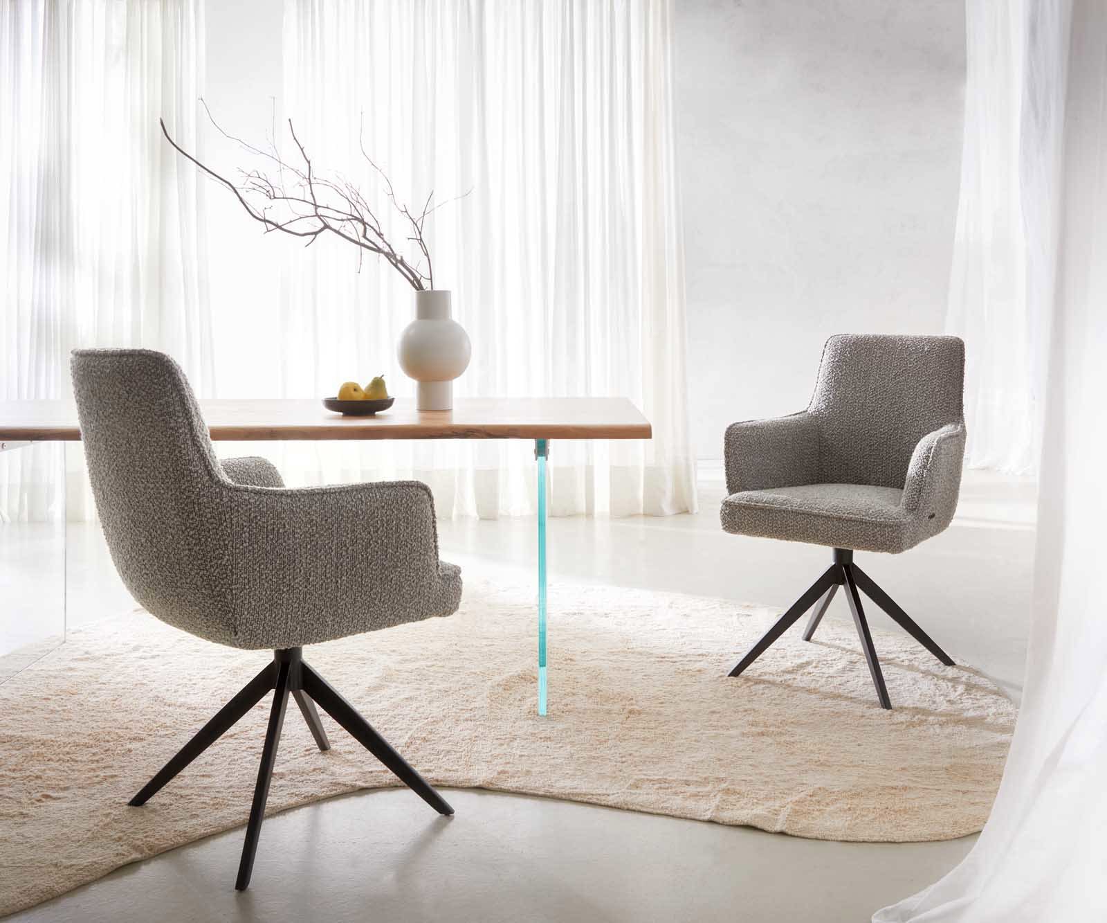 Draaistoel Heira-Flex met armleuning bouclé zilver grijs kruisframe breed zwart 360° draaibaar pocketveer kern 5 Draaistoel Heira-Flex met armleuning bouclé zilver grijs kruisframe breed zwart 360° draaibaar pocketveer kern 5