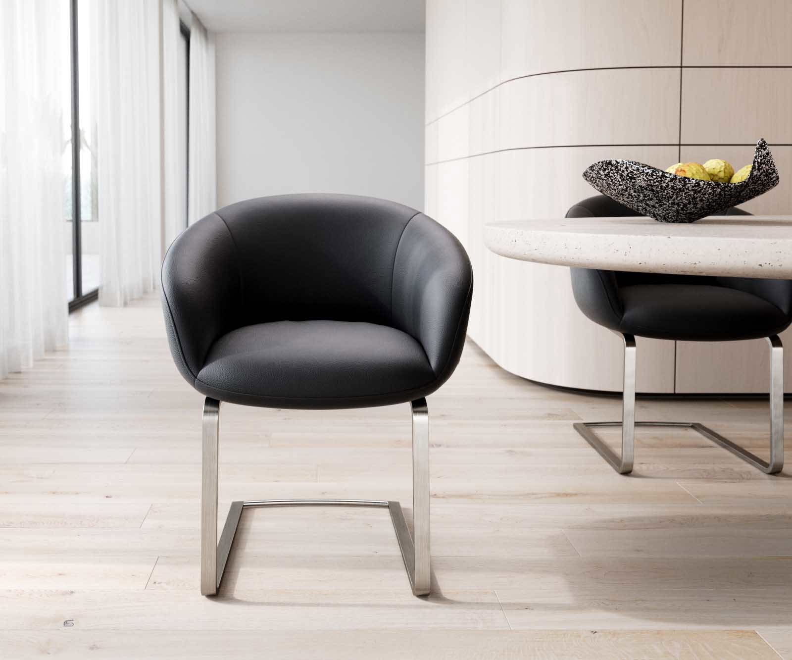 Sledemodel Vinka-Flex met armleuning echt leer zwart sledemodel vlak roestvrij staal pocketveer kern 1 Sledemodel Vinka-Flex met armleuning echt leer zwart sledemodel vlak roestvrij staal pocketveer kern 1