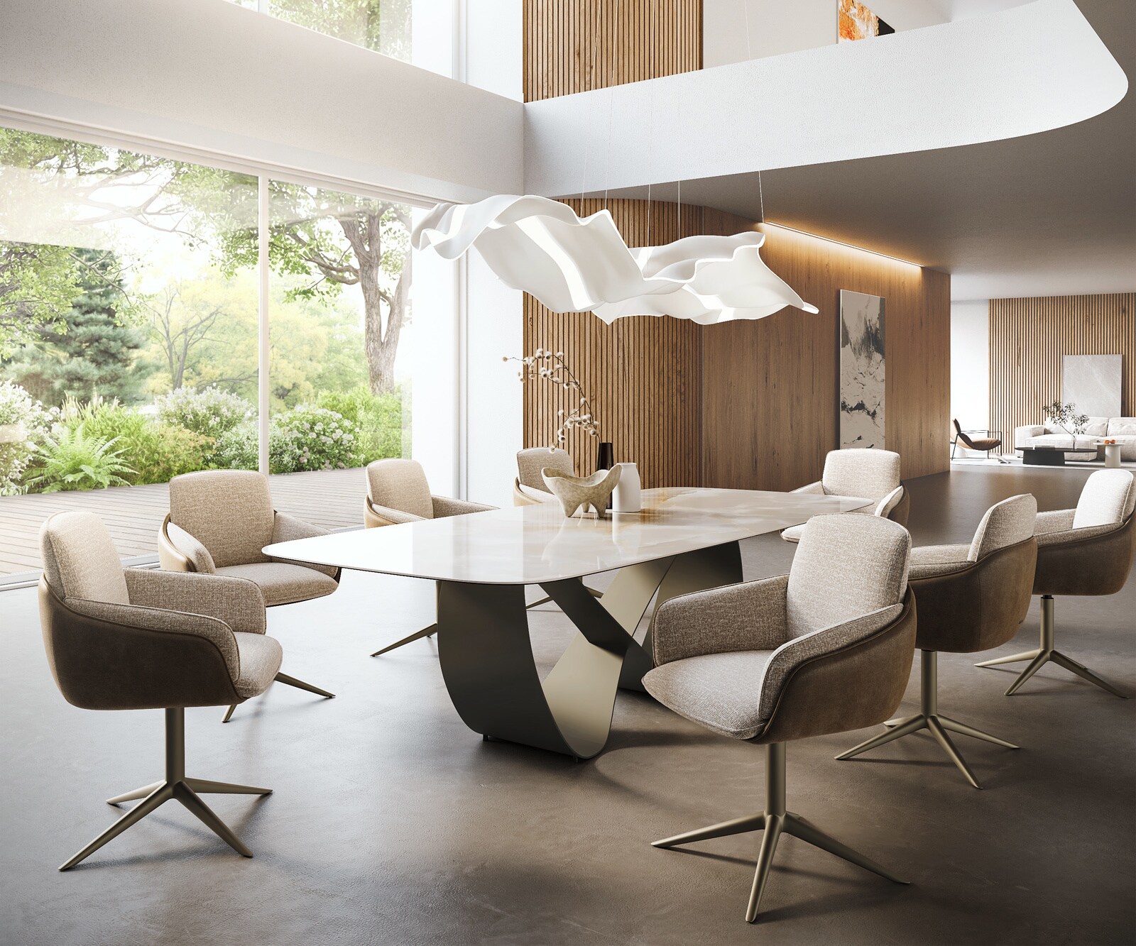 Eetkamertafel Edge Boot 270x120 cm Keramiek Iris FMG Onice Grigio Infinity Metaal Effectafwerking Titan 7