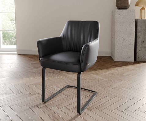 Sledemodel Xana-Flex met armleuning echt leer zwart sledemodel vlak zwart pocketveer kern