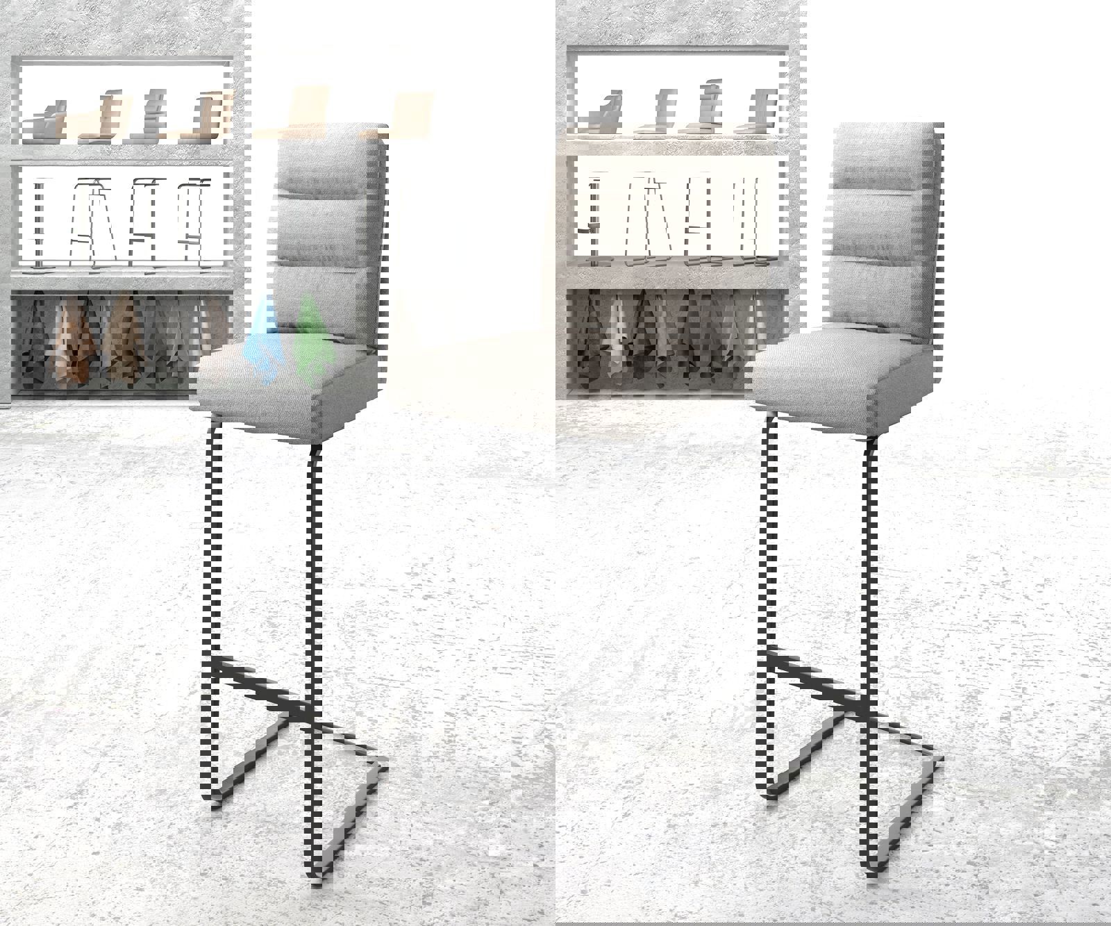 Barstoel Pela-Flex stripes lichtgrijs sledestoel vlak metaal Barstoel Pela-Flex stripes lichtgrijs sledestoel vlak metaal