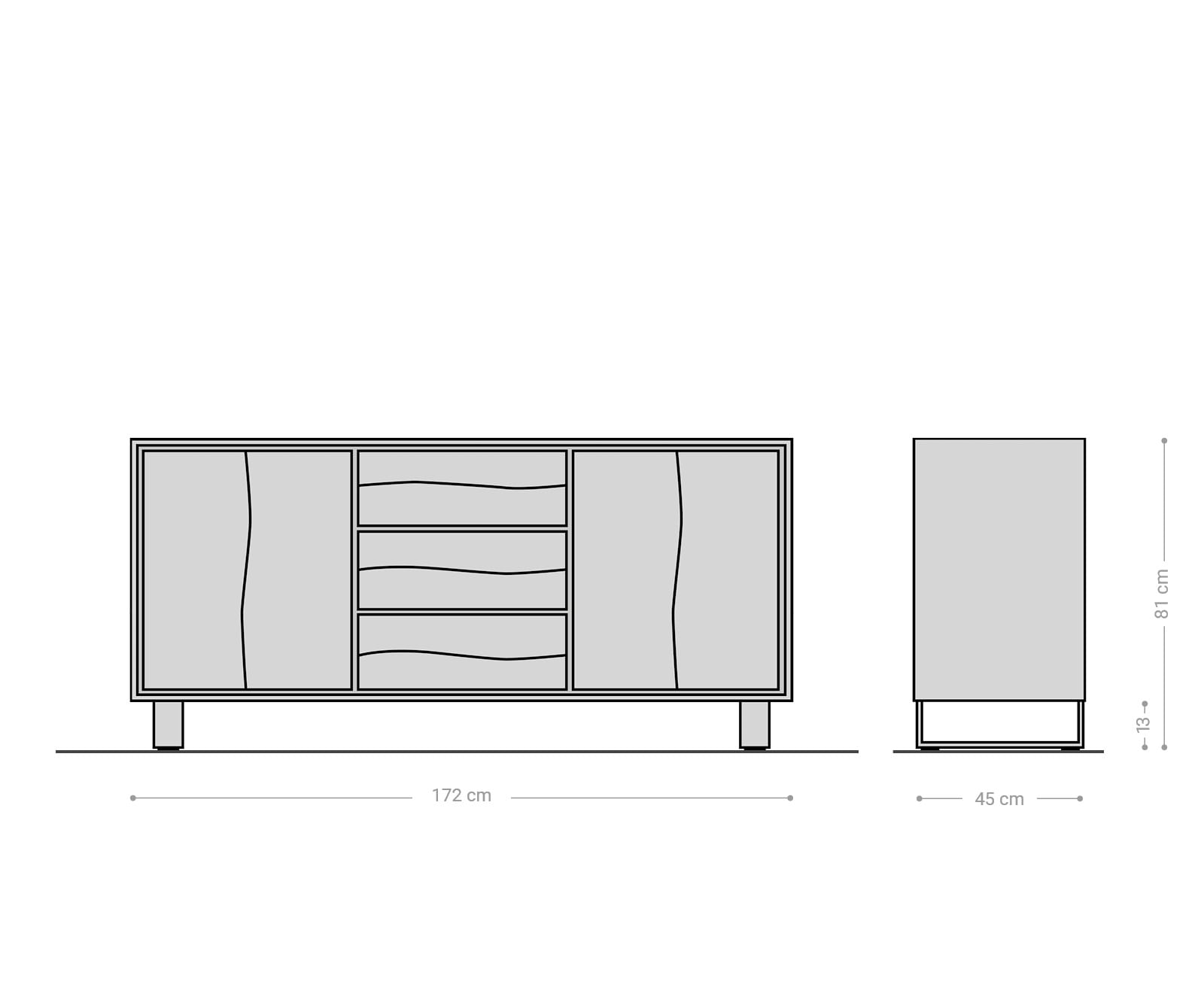 Dressoir Live-Edge 170 cm natuur eiken 3 laden 4 deuren 10