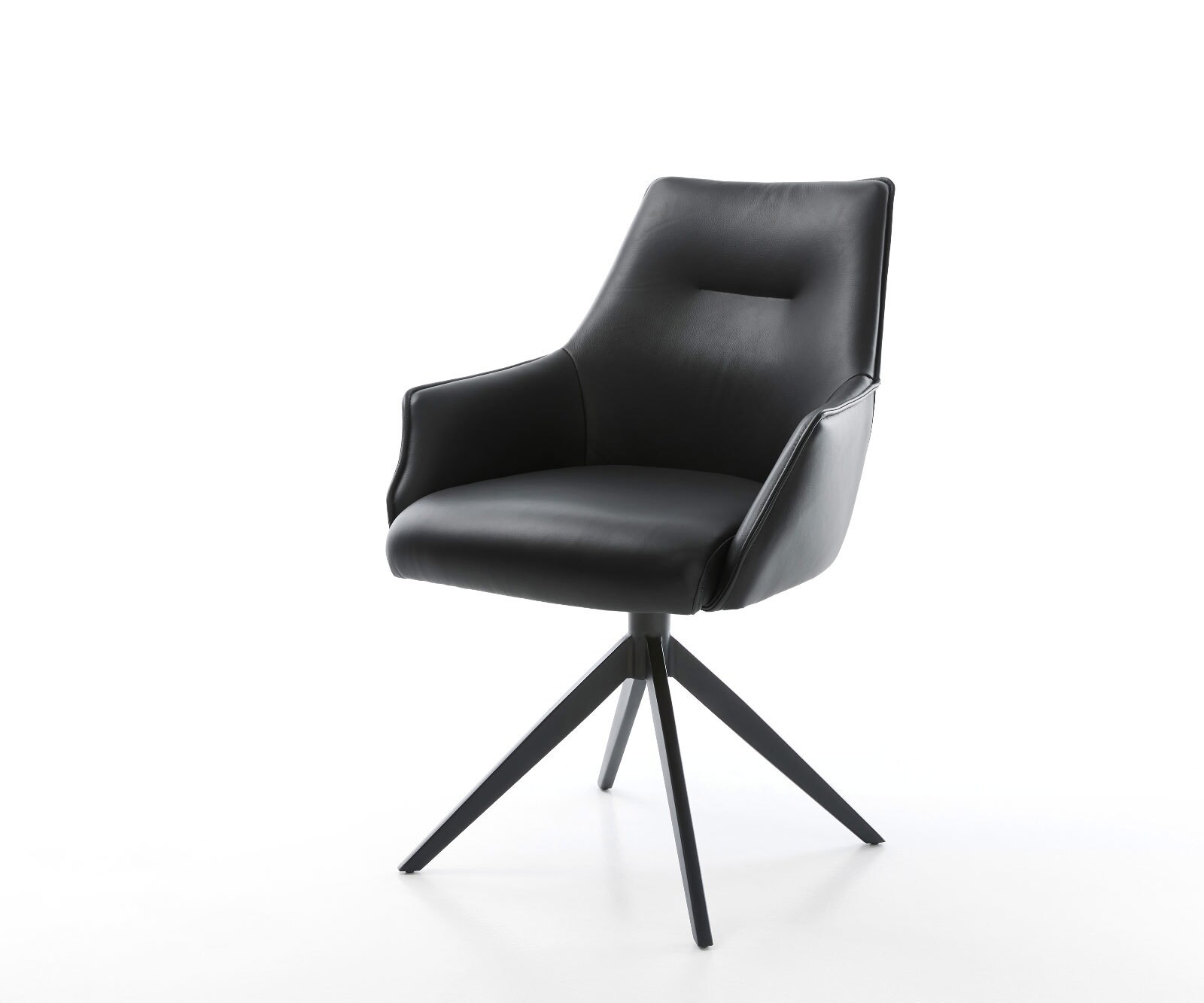 Draaistoel Alja-Flex met armleuning echt leer zwart kruisframe breed zwart 360° draaibaar rocker-functie pocketveer kern