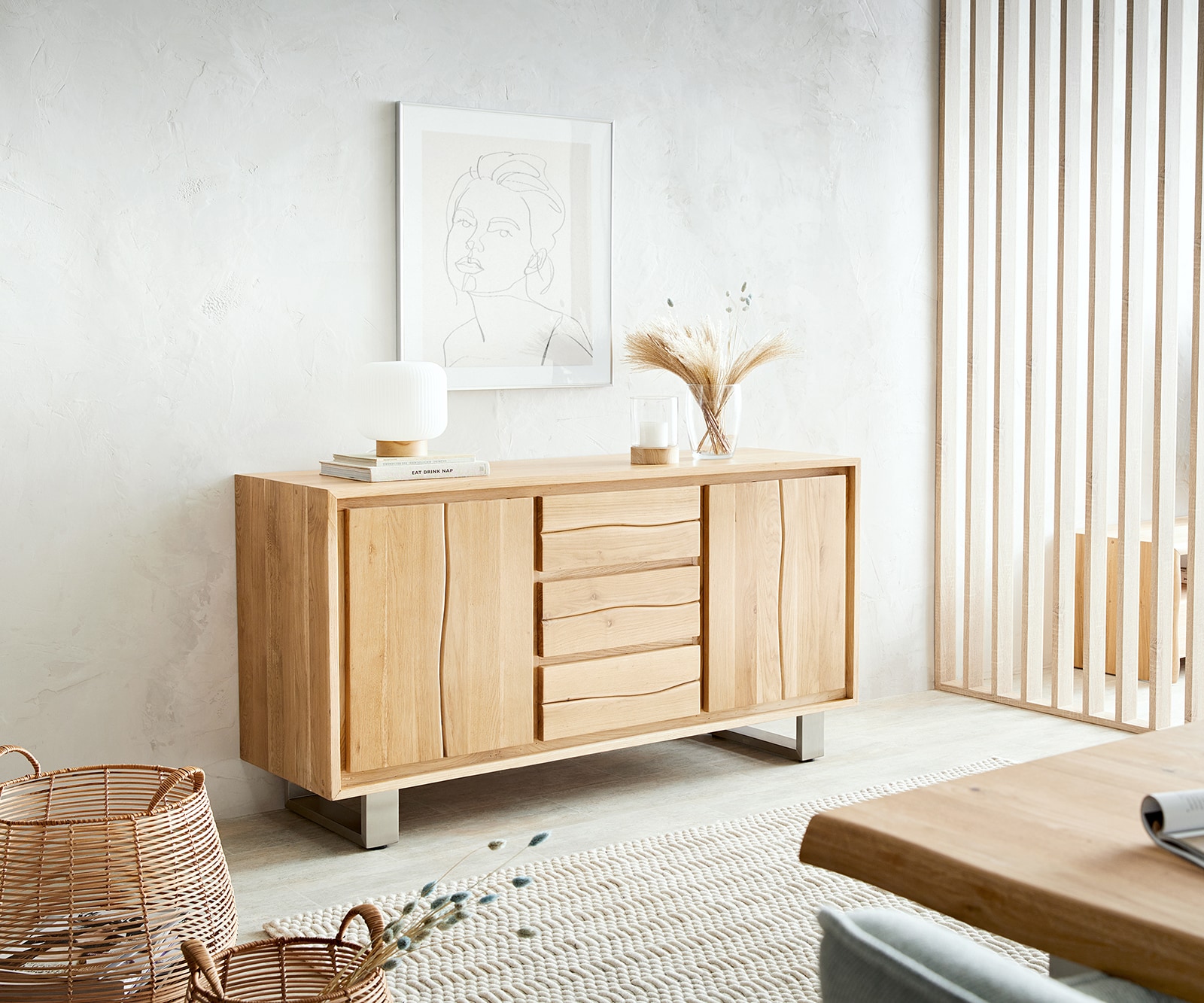 Dressoir Live-Edge 147 cm Acacia Natuur 3 lades 2 deuren (zonder poten) Dressoir Live-Edge 147 cm Acacia Natuur 3 lades 2 deuren (zonder poten)