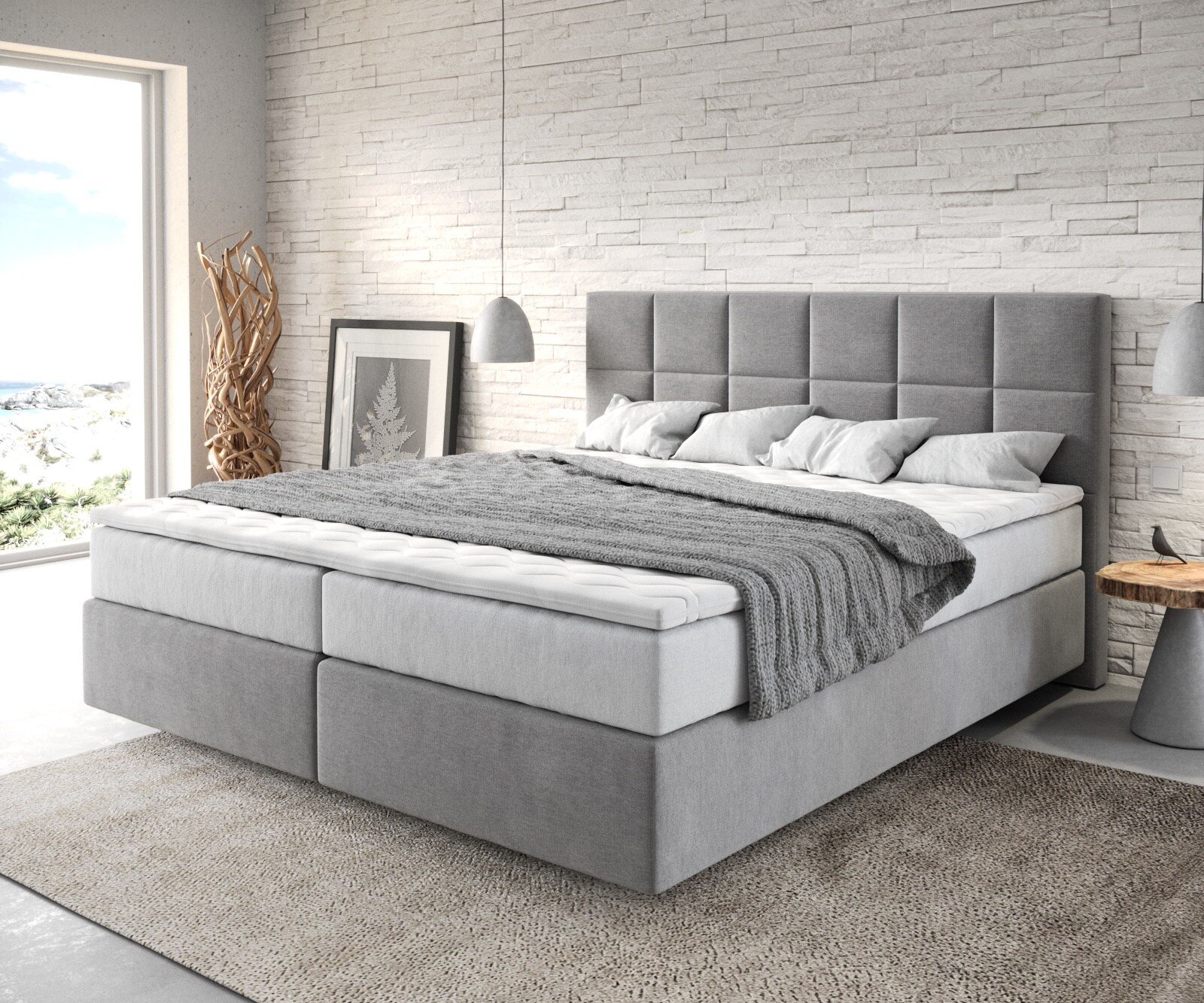 Boxspringbed Dream-Fine 180x200 cm Microvezel Grijs met TFK Matras en Visco Topper Boxspringbed Dream-Fine 180x200 cm Microvezel Grijs met TFK Matras en Visco Topper