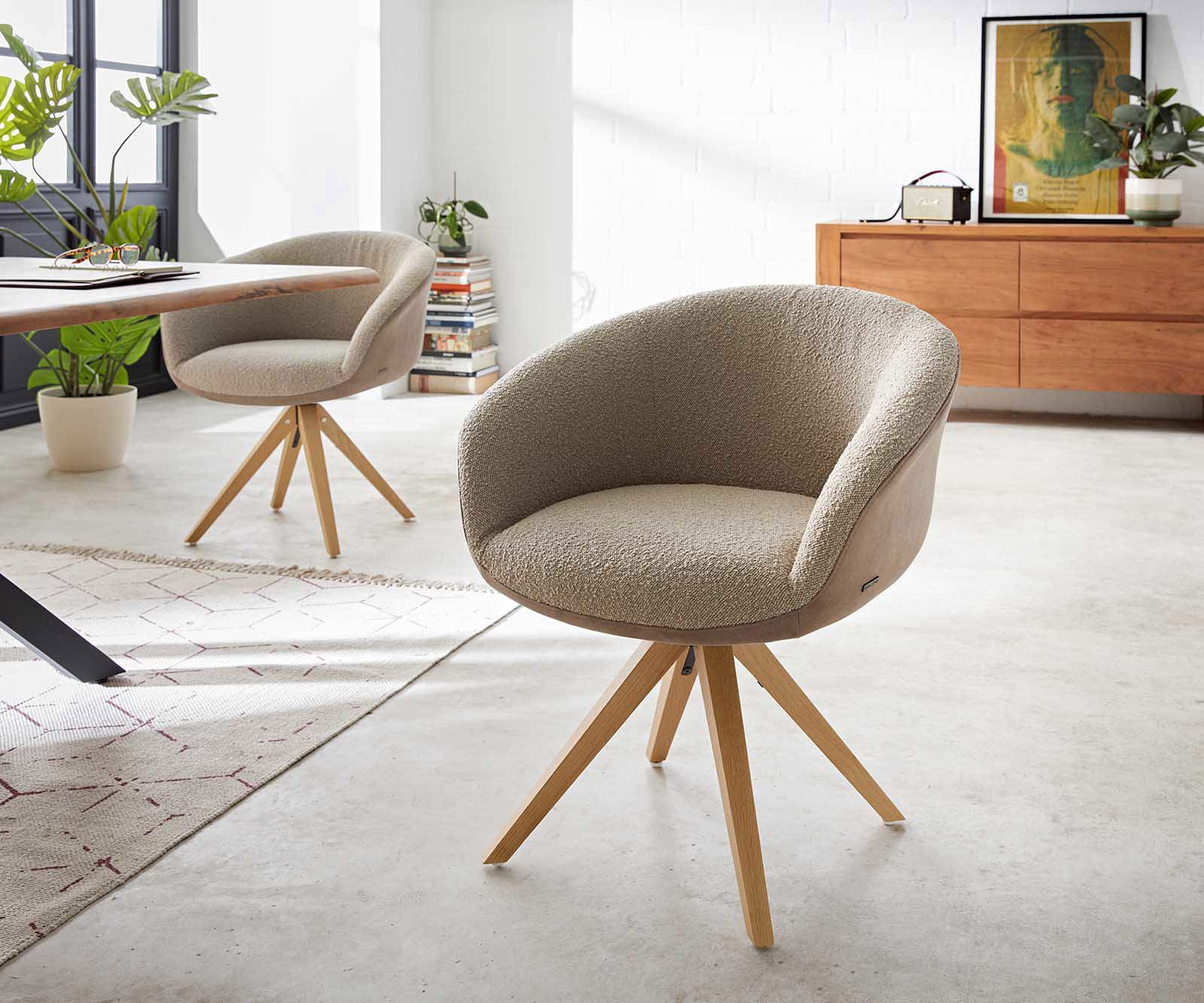 Draaistoel Vinka-Flex met armleuning materiaalmix mud houten frame hoekig natuur 180° draaibaar pocketveer kern