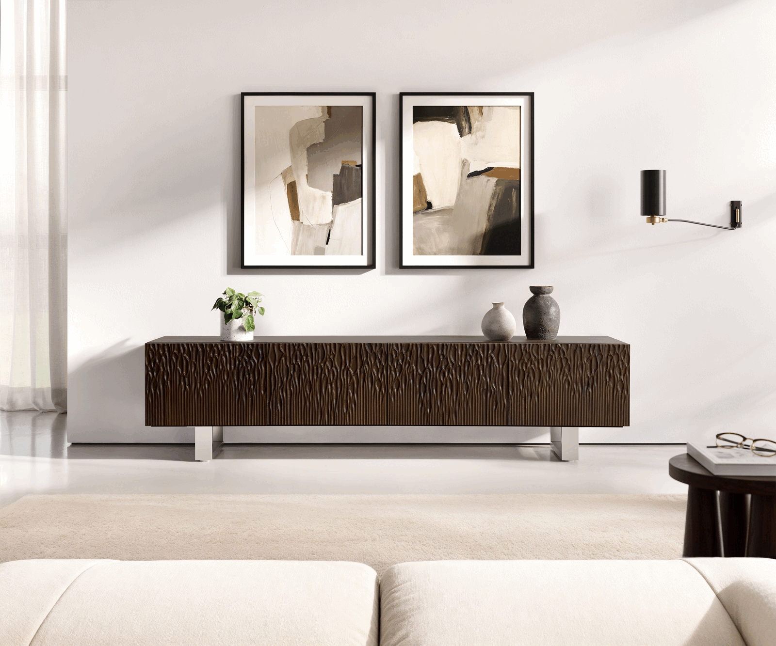 TV-meubel Follia 200 cm mango bruin 4 deuren sledepoot geborsteld 1