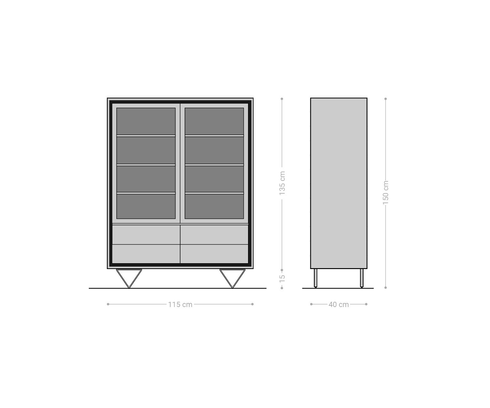 Boekenkast Stonegrace 120x150 cm acacia bruin steenfineer 2 deuren 4 laden V-poot zwart 5