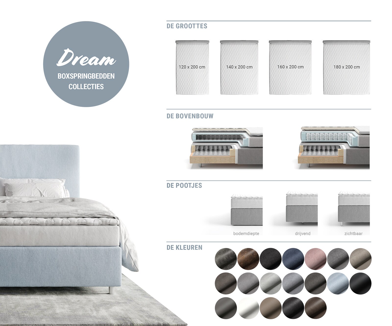 Boxspringbed Dream-Fine 140x200 cm Microvezel Beige met TFK Matras en Visco Topper 8