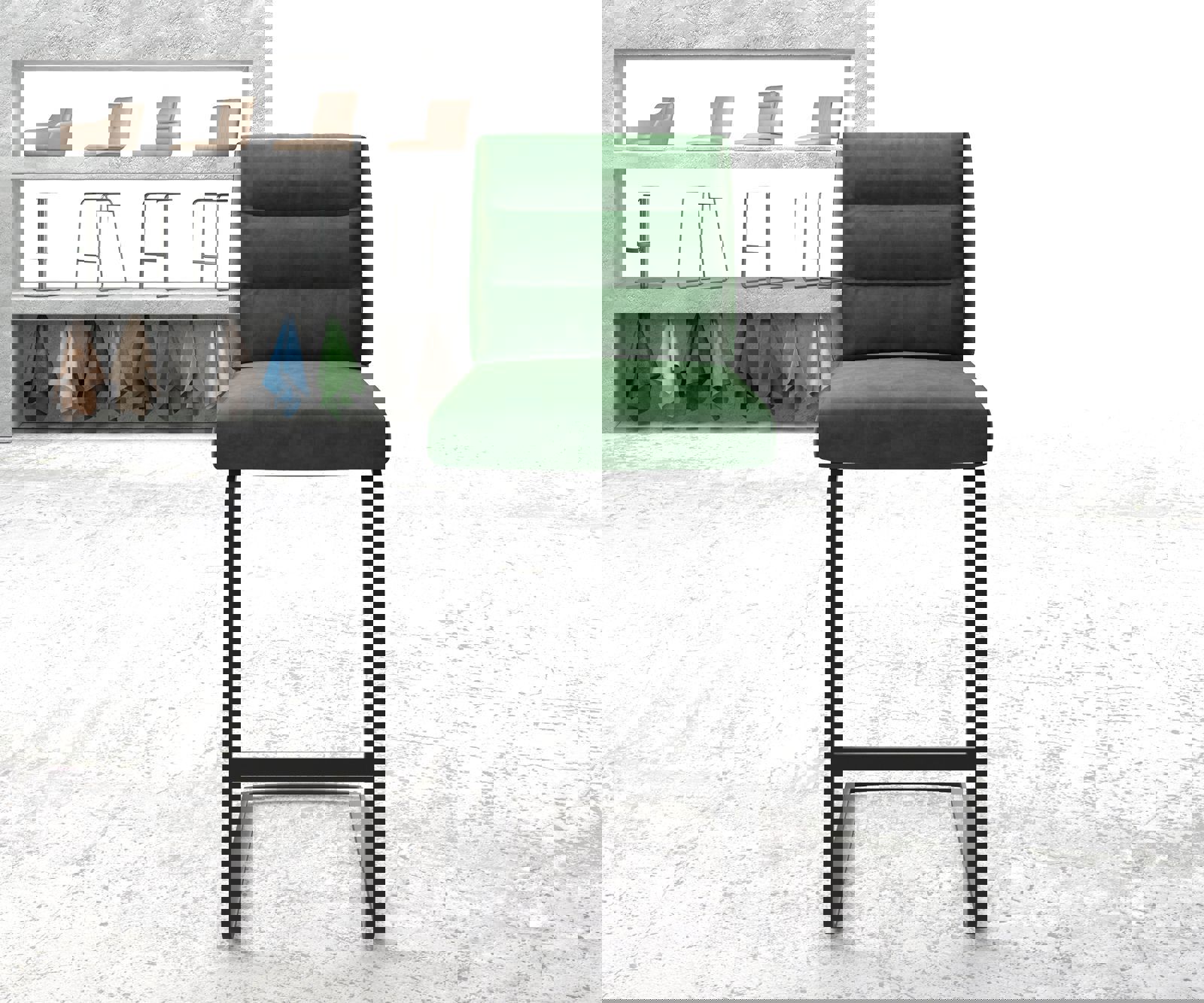 Barstoel Pela-Flex fluweel groen sledestoel vlak metaal 1 Barstoel Pela-Flex fluweel groen sledestoel vlak metaal 1