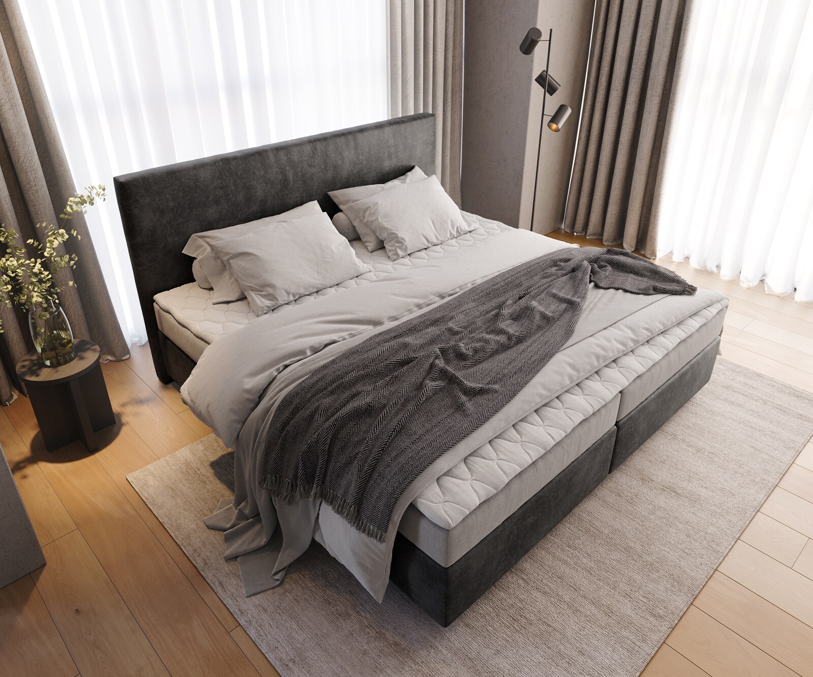 Boxspringbed Dream-Well Microvezel Antraciet Vintage 200x200 cm met Bonell-matras en PU-topper 3 Boxspringbed Dream-Well Microvezel Antraciet Vintage 200x200 cm met Bonell-matras en PU-topper 3