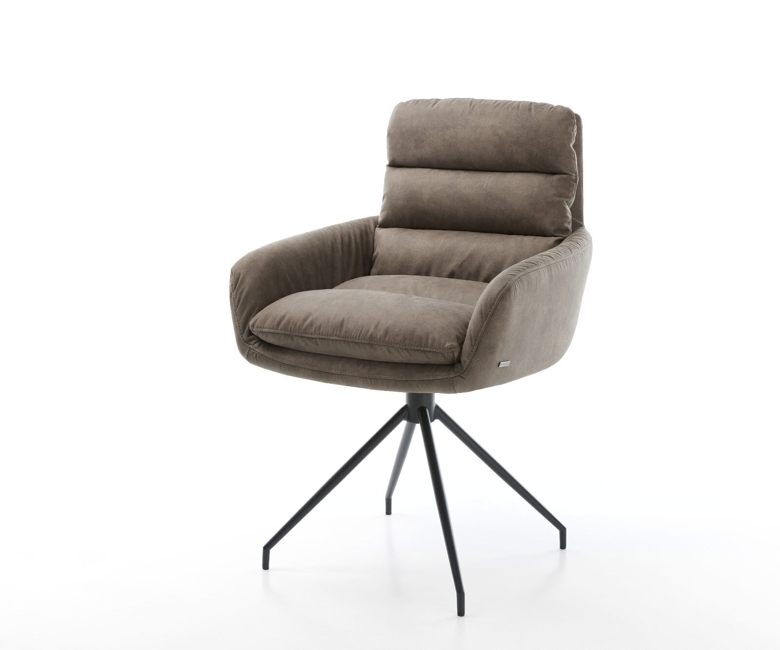 Eetkamerstoel Abelia-Flex met armleuning microvelours taupe vintage kruisframe conisch zwart