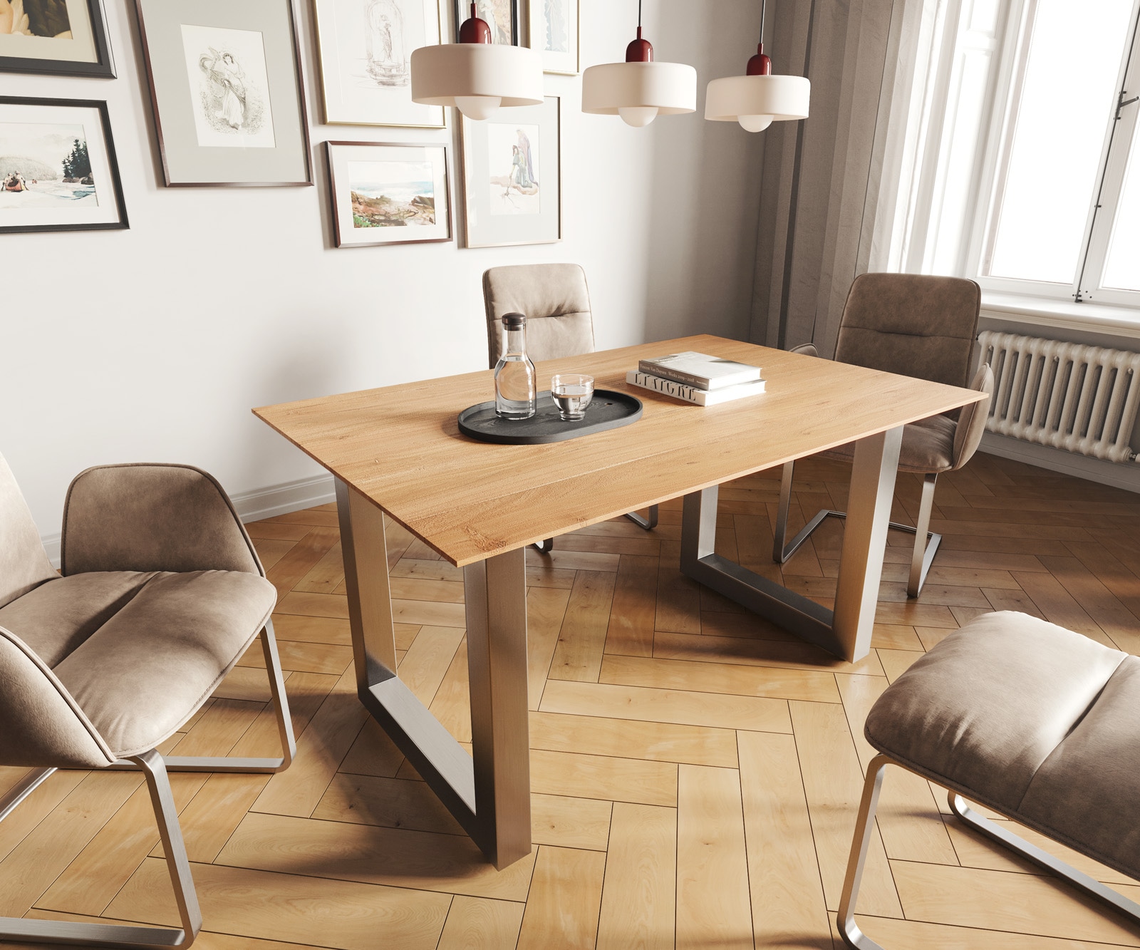 Eettafel Edge 140x90 acacia natuur roestvrijstaal breed Zwitserse rand Eettafel Edge 140x90 acacia natuur roestvrijstaal breed Zwitserse rand