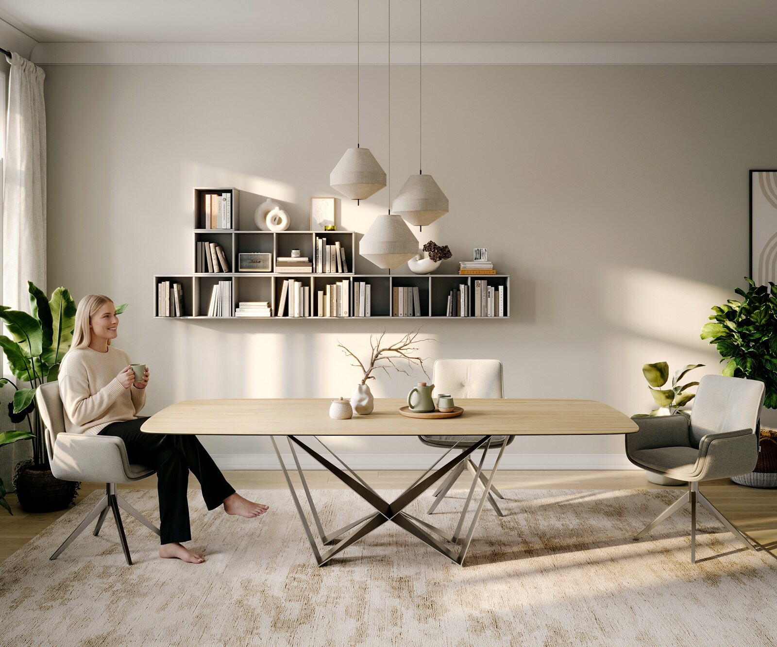 Eettafel Edge Boot 260x120 cm Keramiek Laminam® Sabbia Eichefarbig Spider Flachstahl Roestvrij staal 2