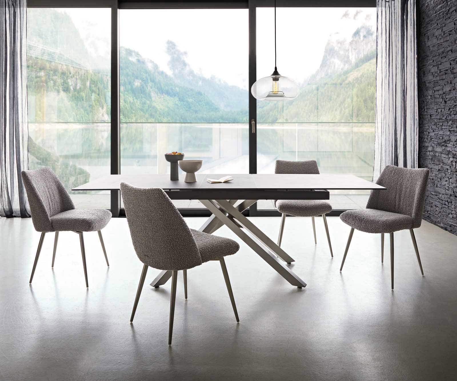 Eetkamerstoel Elso-Flex bouclé zilver grijs 4-poot conisch roestvrij staal pocketveer kern 5 Eetkamerstoel Elso-Flex bouclé zilver grijs 4-poot conisch roestvrij staal pocketveer kern 5