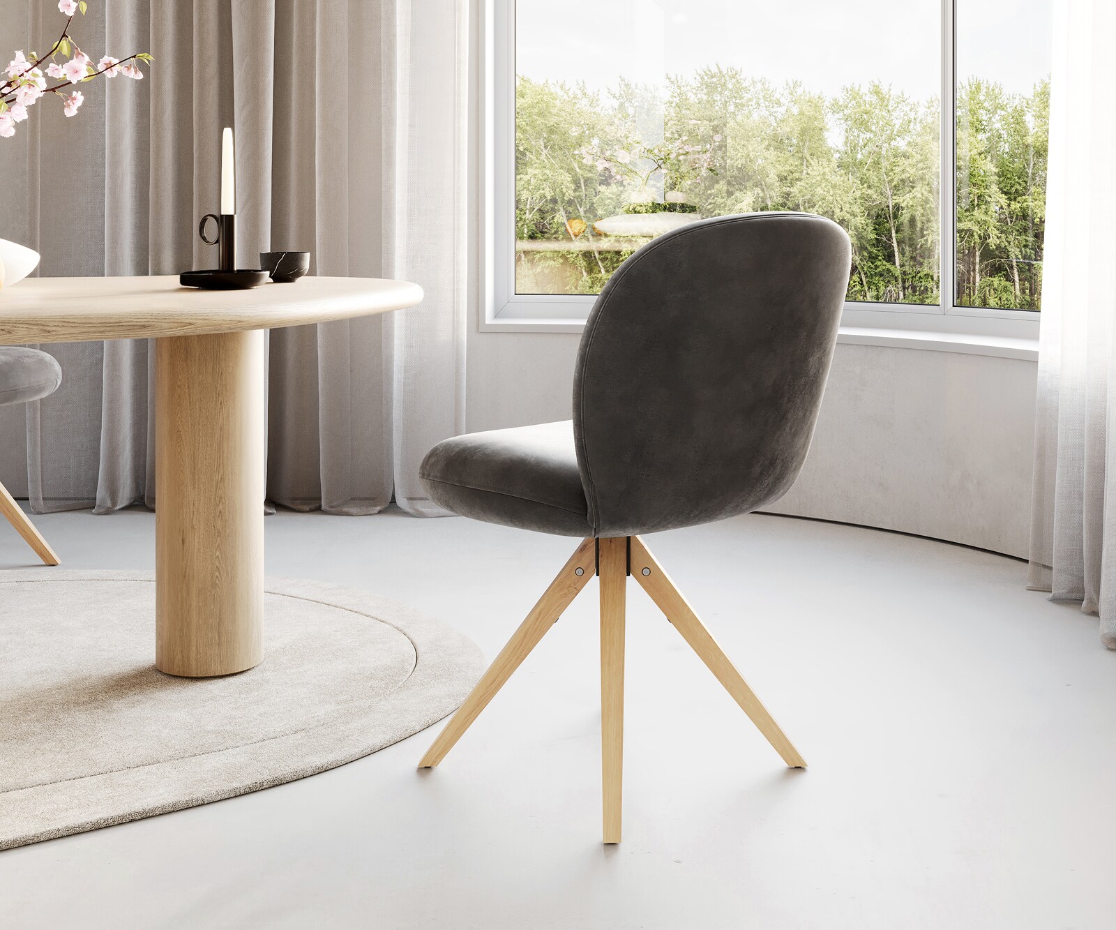 Draaistoel Nube-Flex microvelours antraciet vintage houten frame hoekig natuur 180° draaibaar pocketveer kern 4 Draaistoel Nube-Flex microvelours antraciet vintage houten frame hoekig natuur 180° draaibaar pocketveer kern 4