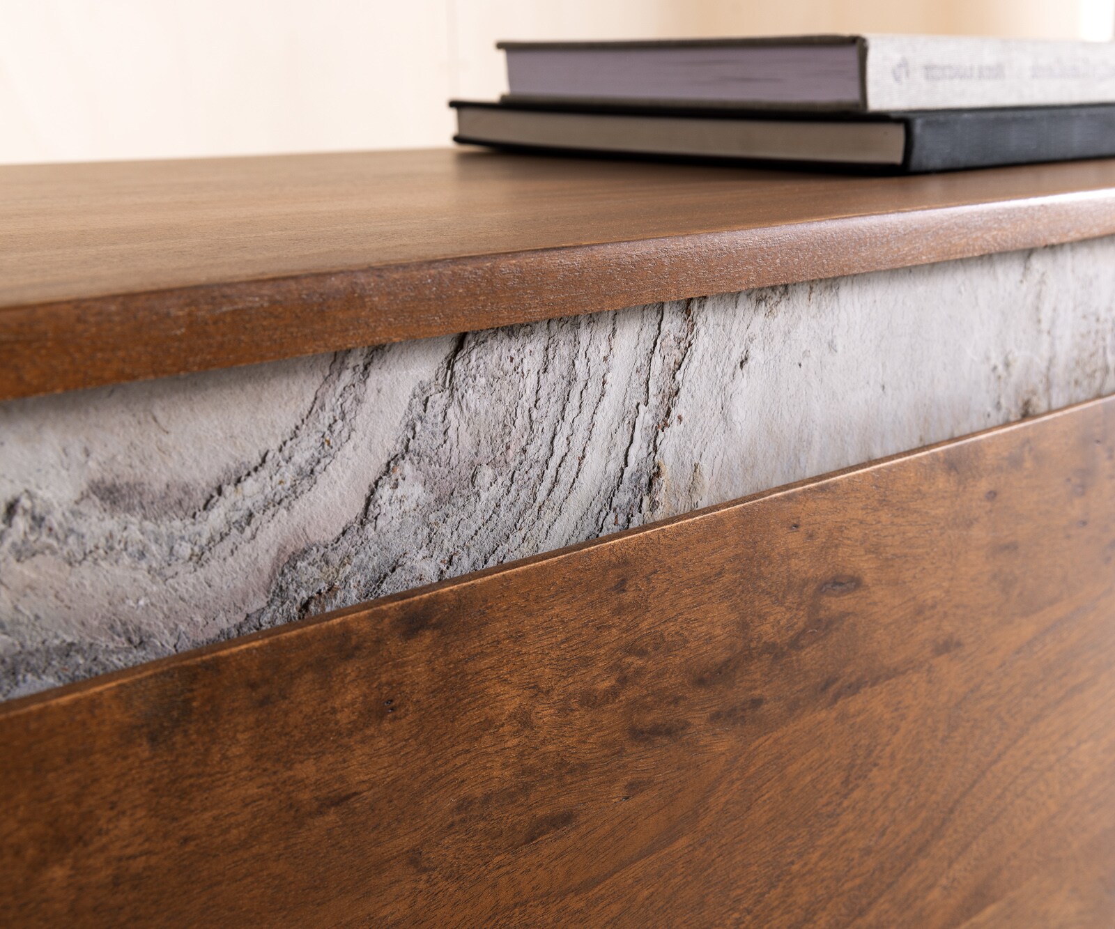 Tv-meubel Stonegrace 240 cm acacia bruin Leisteen 4 deuren V-poot zwart 4