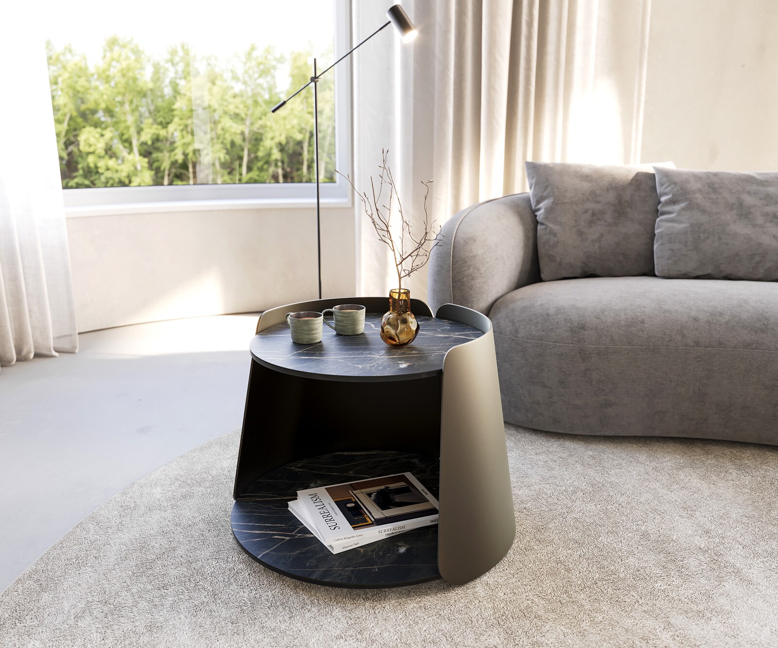 Salontafel Daban 59x59 cm keramiek Laminam®Noir Desir bruin metalen onderstel titaniumkleurig 1