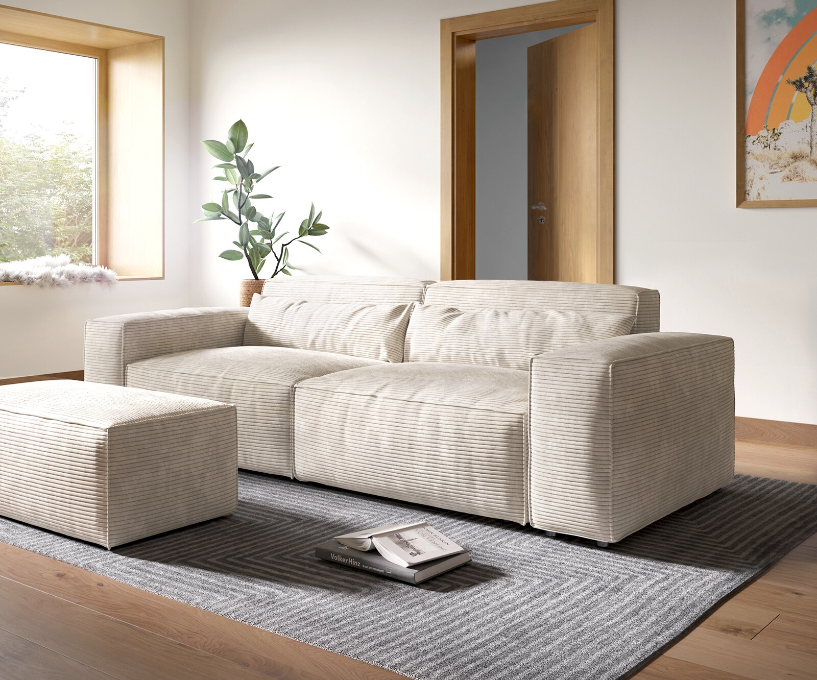 Grote bank Sirpio XL 270x130 cm koorduroy beige met kruk