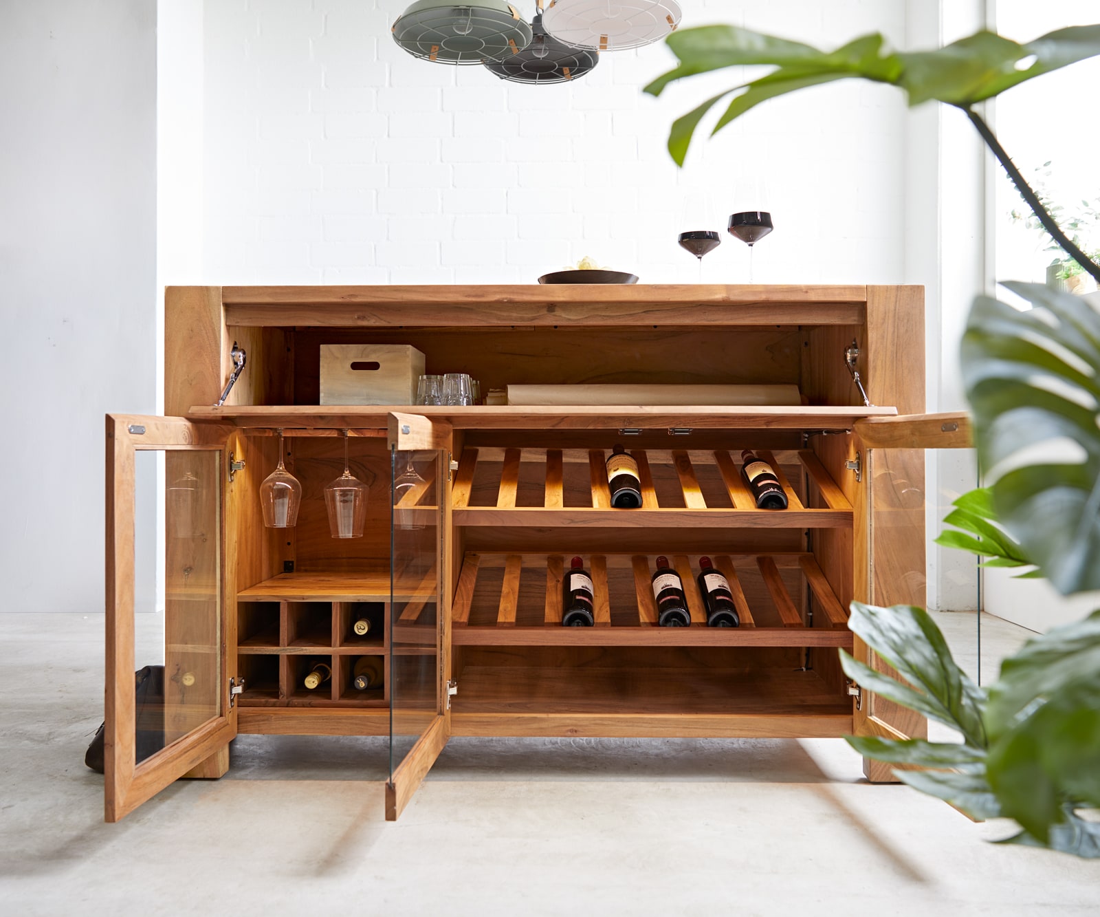 Barkast Hedora 160x75 cm acacia natuur met verlichting 3 Barkast Hedora 160x75 cm acacia natuur met verlichting 3