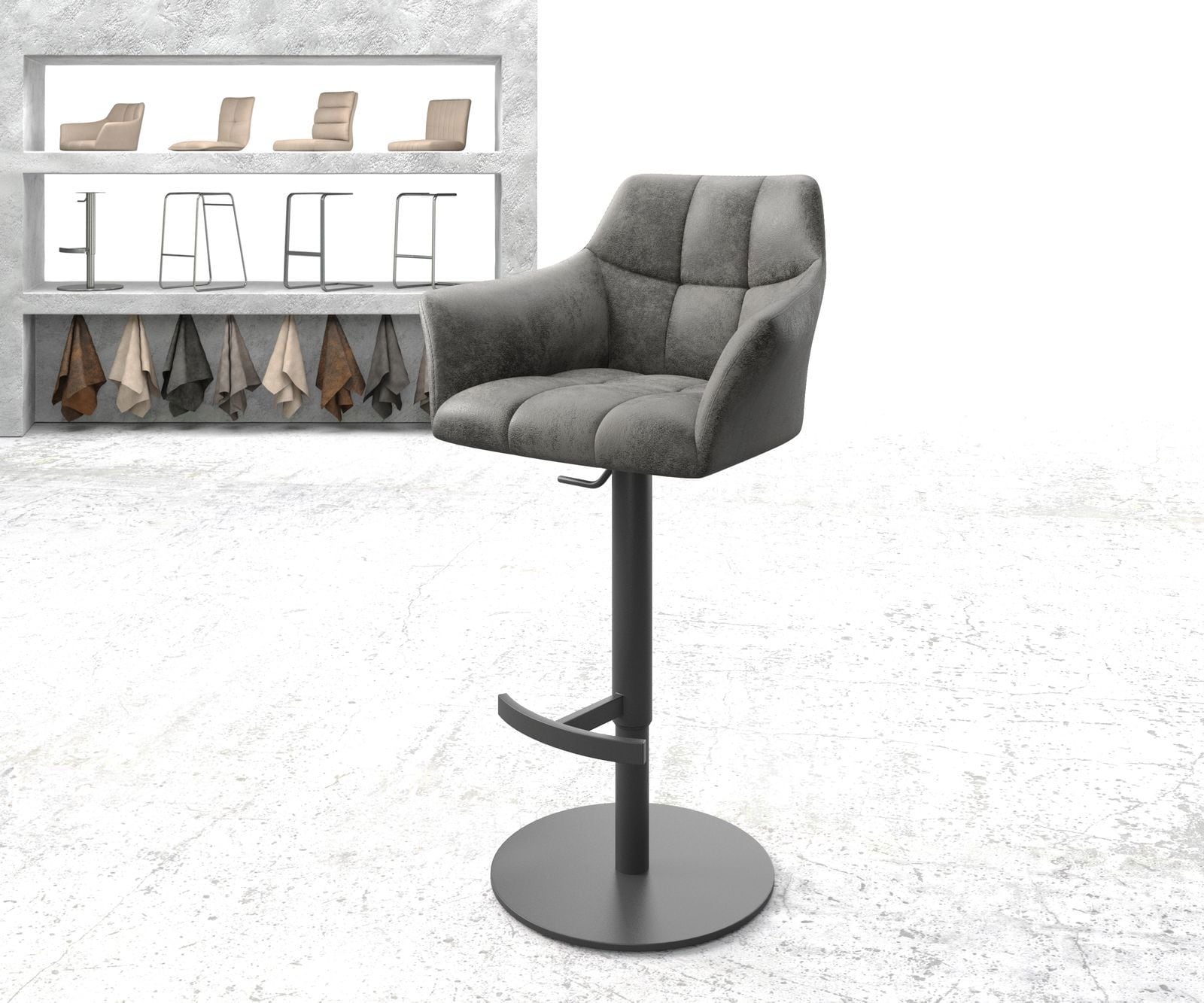 Barstoel Yulo-Flex vintage grijs draaivoet hoogteverstelbaar metaal Barstoel Yulo-Flex vintage grijs draaivoet hoogteverstelbaar metaal
