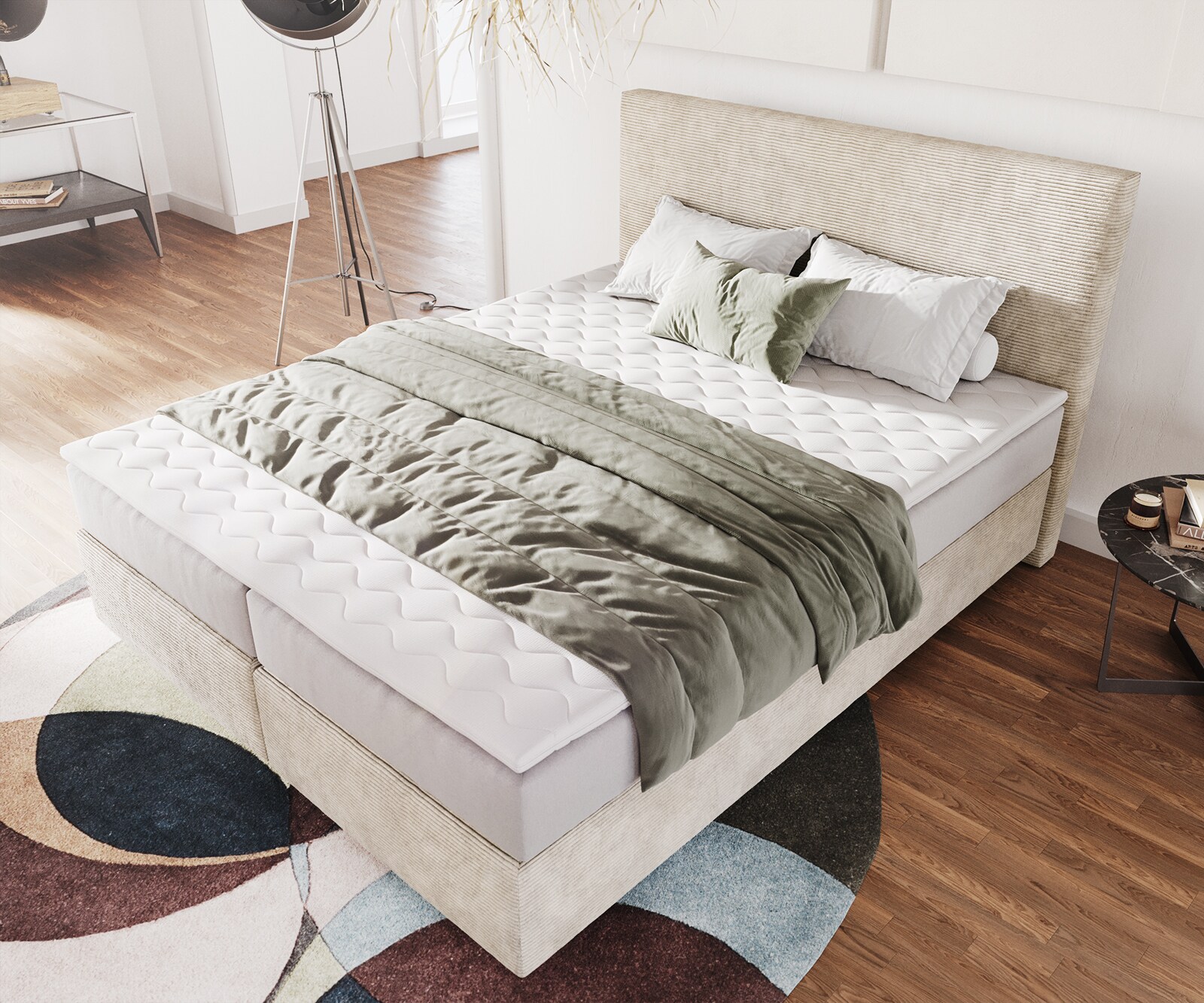 Boxspringbed Dream-Well 160x200 cm Cord Beige met Pocketveringmatras en Topper Visco 3