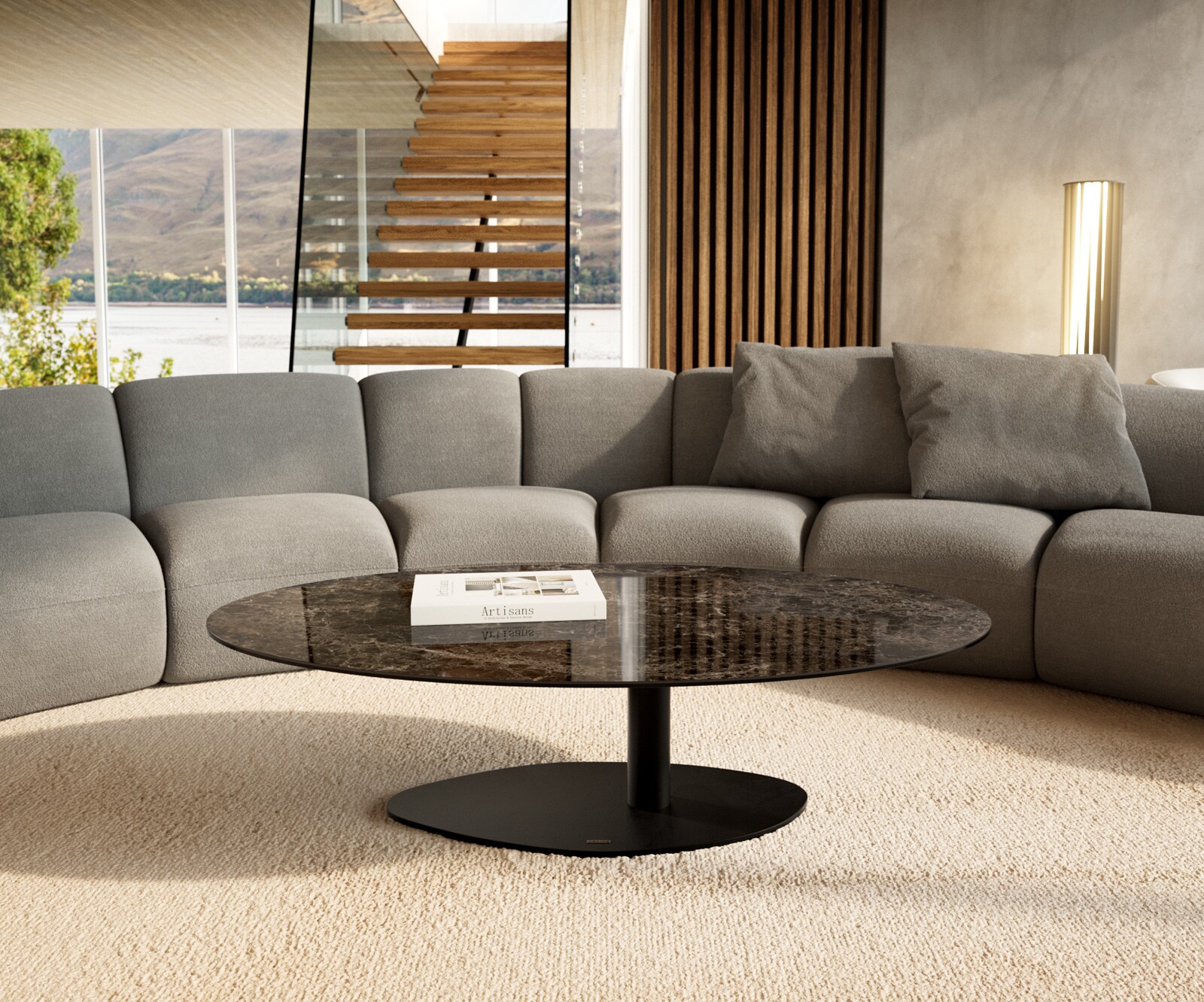 Salontafel Edge Oval 140x80 cm keramiek Laminam® Emperador Extra Lucidato donkerbruin Vibany zwart metaal 2
