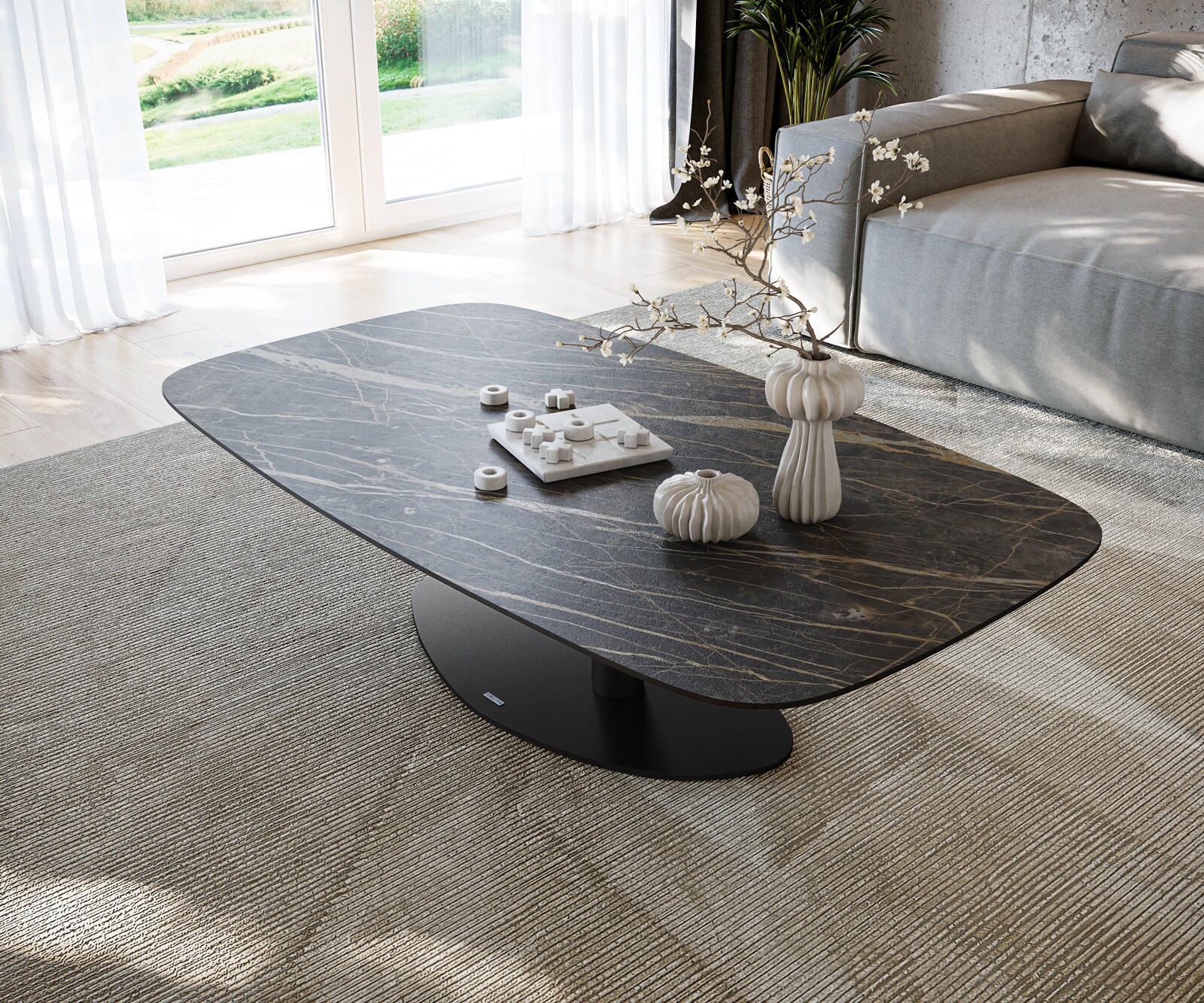 Salontafel Edge Boot 140x80 cm keramiek Laminam® Noir Desir bruin Vibany zwart metaal 4