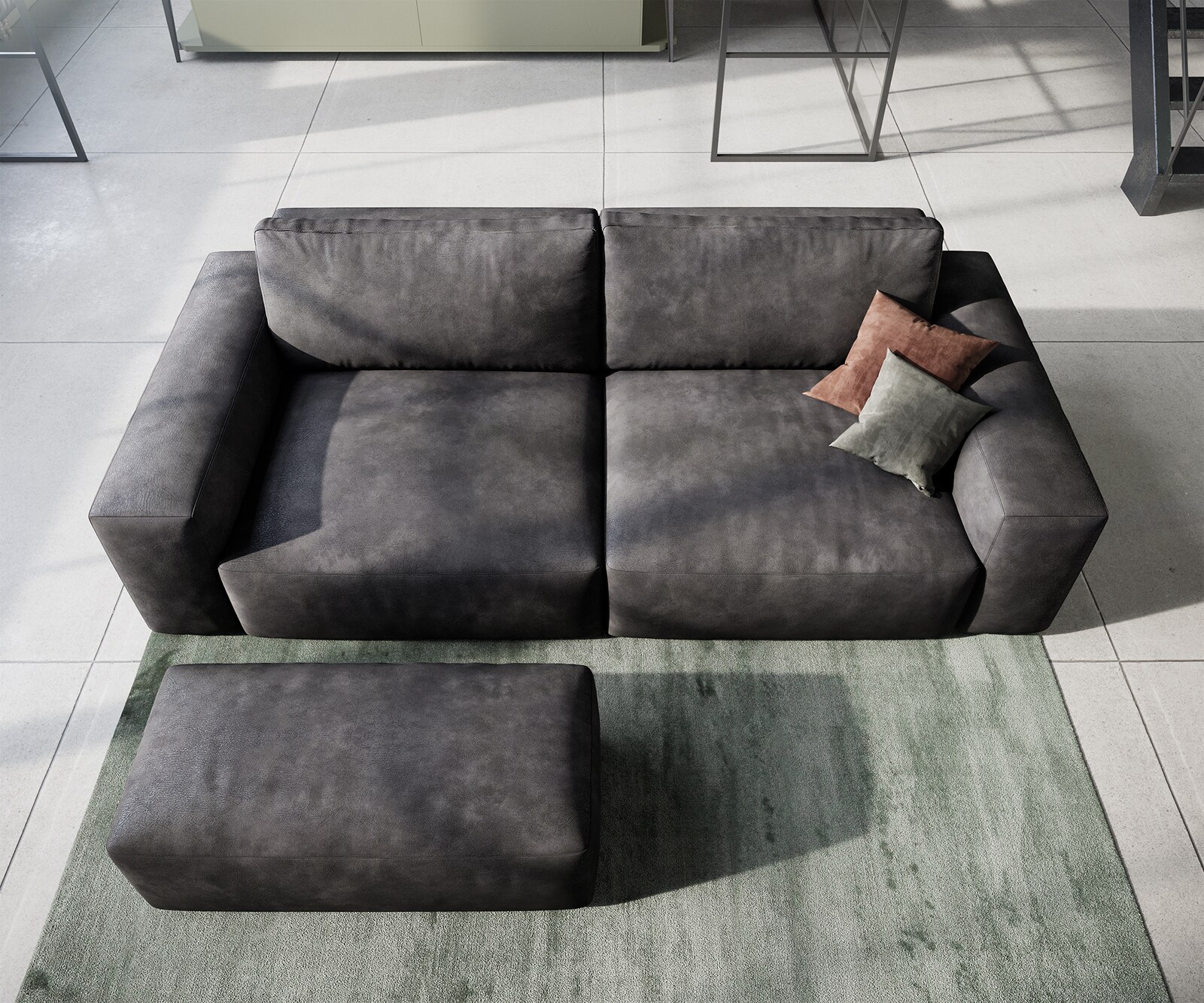 Big-sofa Lanzo 230x95 cm kunstleer vintage antraciet met hocker 3
