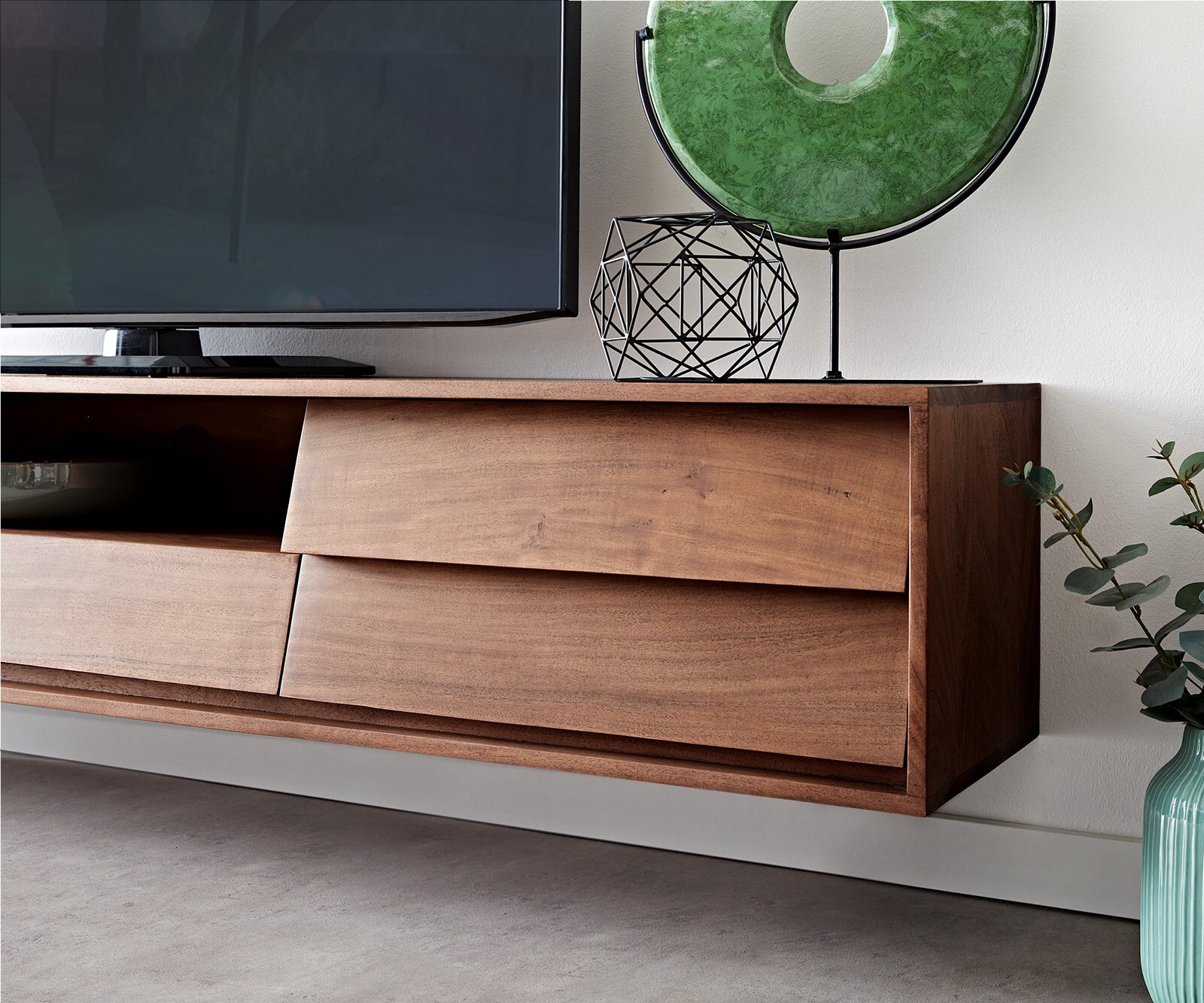 TV-Meubel Eloi Acacia Bruin 200x35 cm 2 Deuren 1 Lade Zwevend 4 TV-Meubel Eloi Acacia Bruin 200x35 cm 2 Deuren 1 Lade Zwevend 4