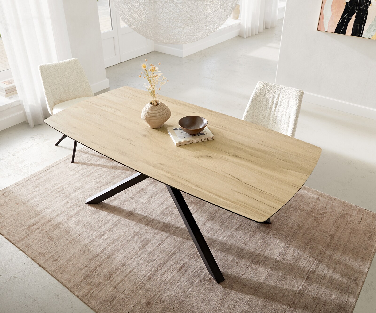 Eetkamertafel Edge Boot 200x100 keramiek Laminam® Sabbia eiken kleur kruisframe rechthoek zwart 3