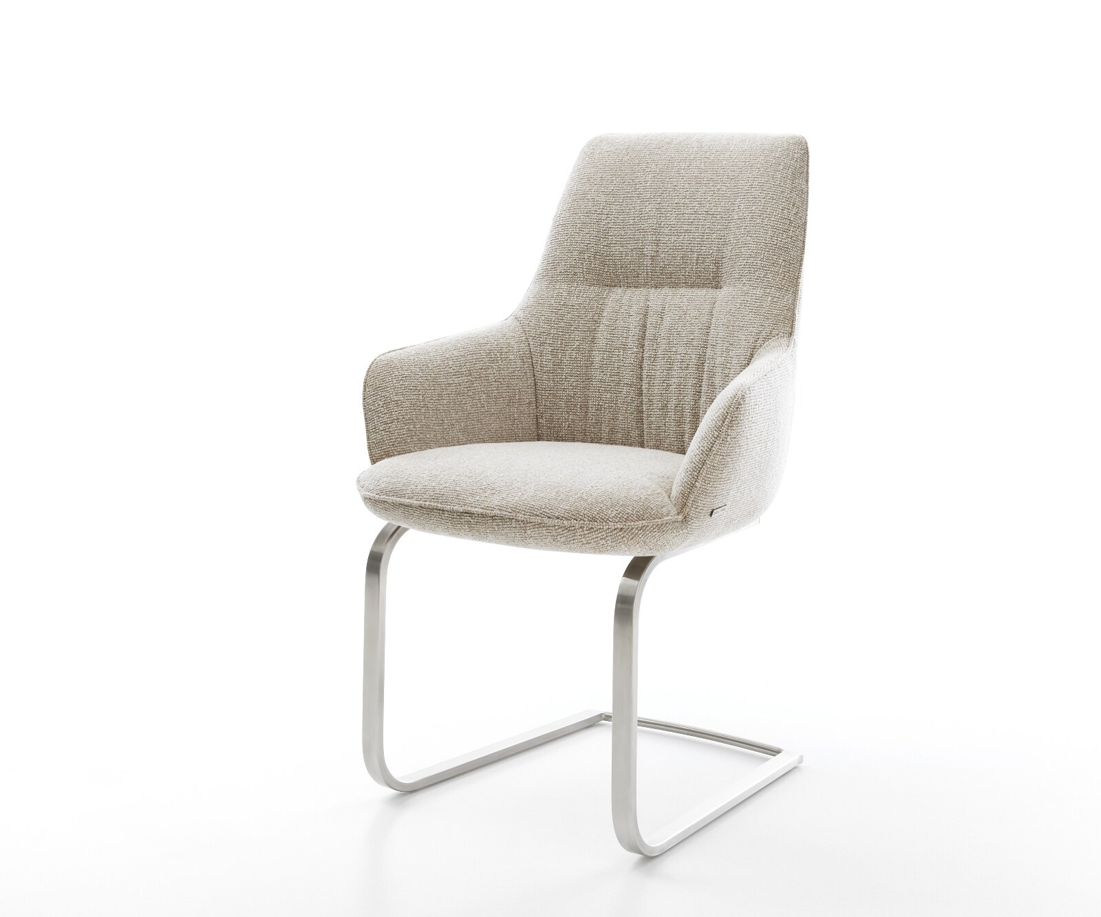 Sledemodel Zelia-Flex met armleuning geweven stof beige sledemodel vlak roestvrij staal pocketveer kern