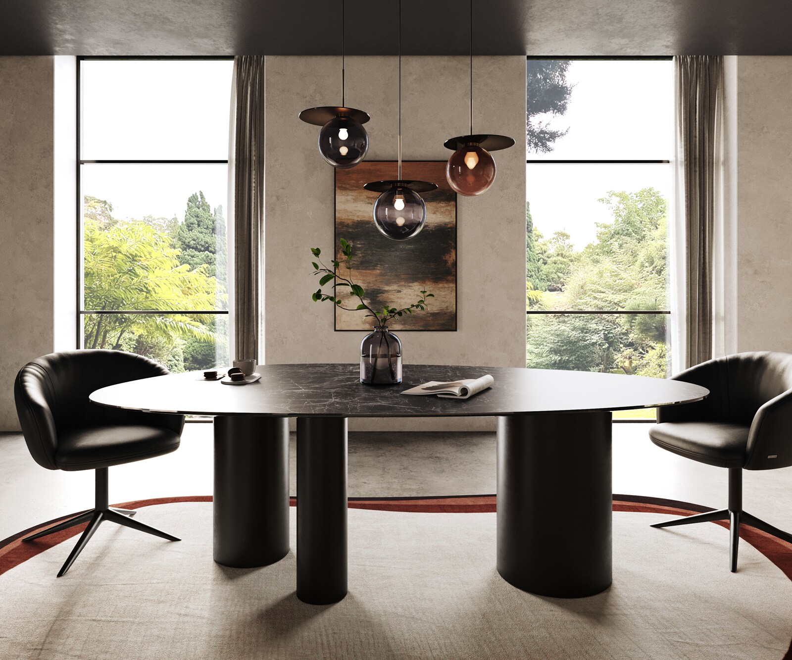Eettafel Edge Oval 220x120 keramiek  Laminam® Nero Greco Anthrazit Troa metaal zwart 1