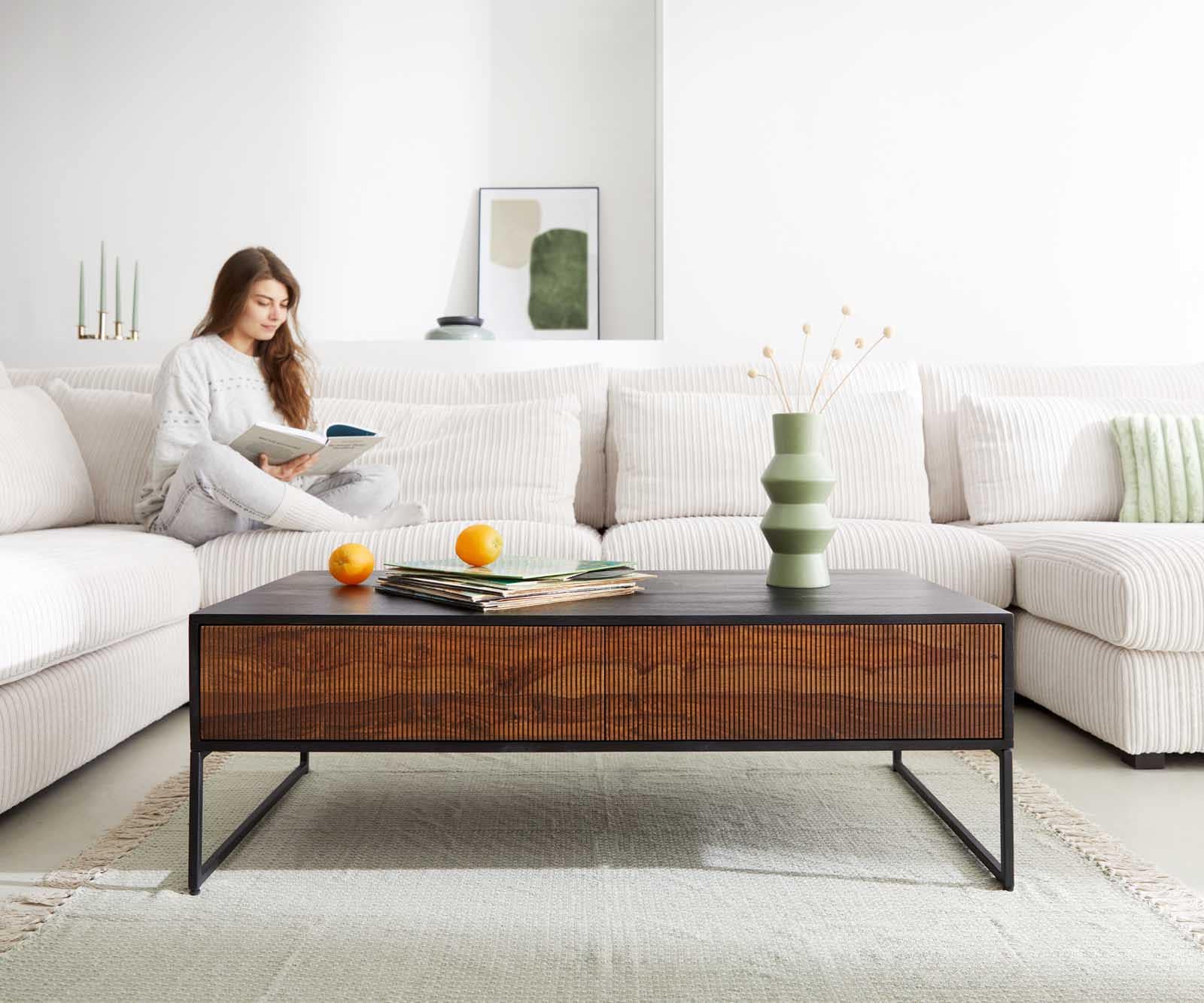 Salontafel Vaag 120 cm sheesham natuur mango zwart 4 laden 2 Salontafel Vaag 120 cm sheesham natuur mango zwart 4 laden 2