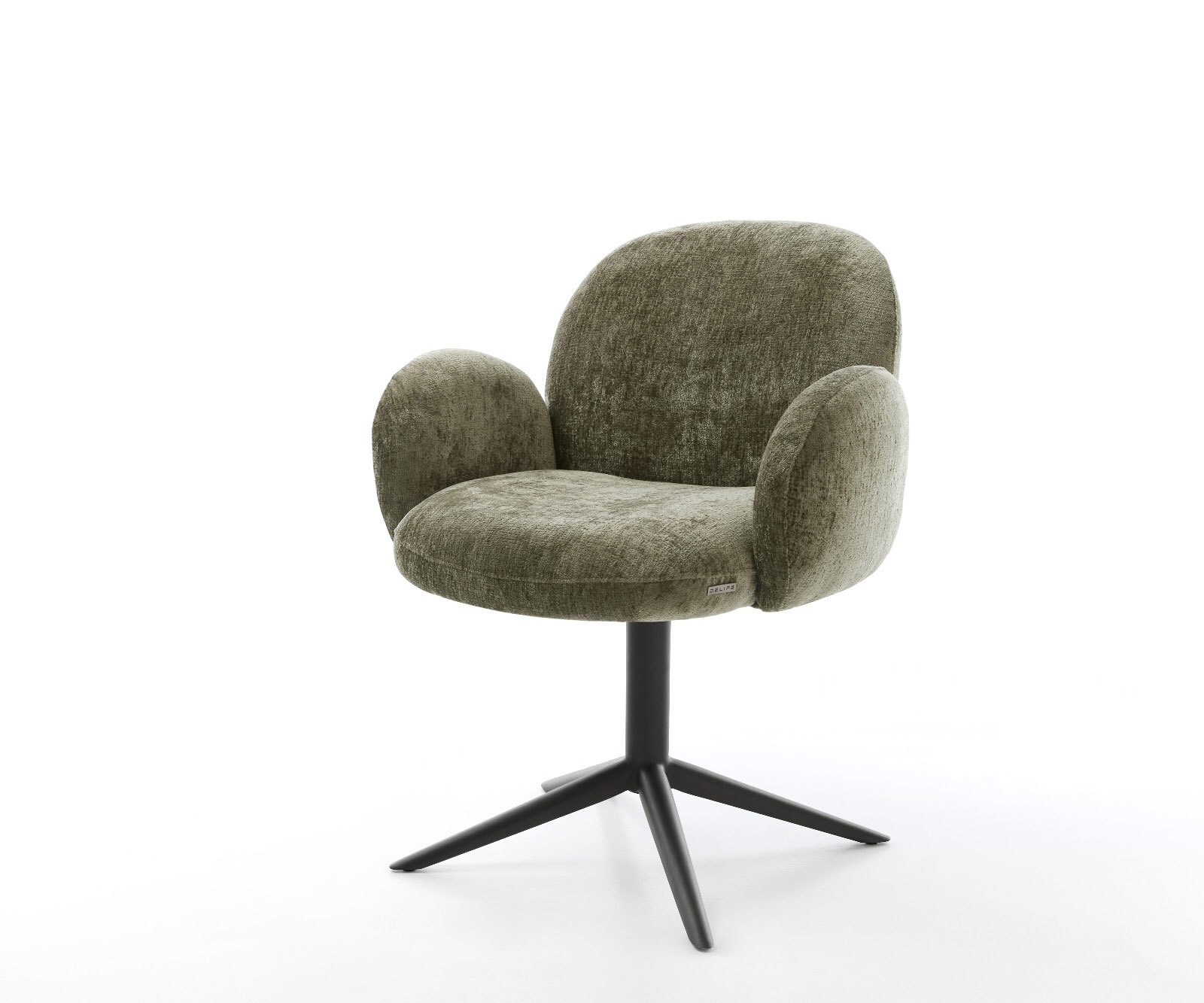 Draaistoel Nube-Flex met armleuning chenille olijfgroen kruispoot zwart 360° draaibaar rocker-functie pocketveer kern