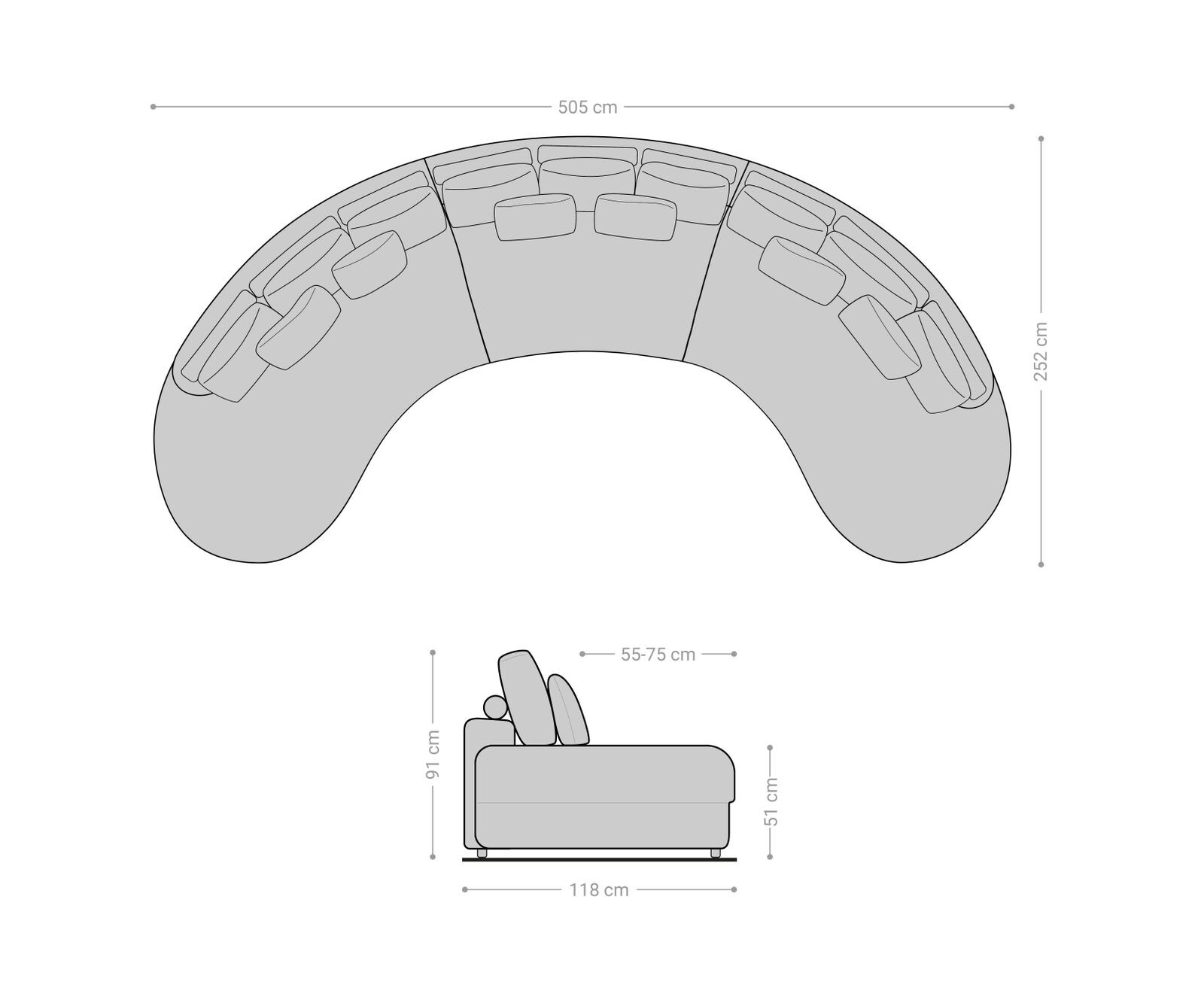 Mega-sofa Estrea 500x250 cm Bouclé Crème wit ronde bank 6