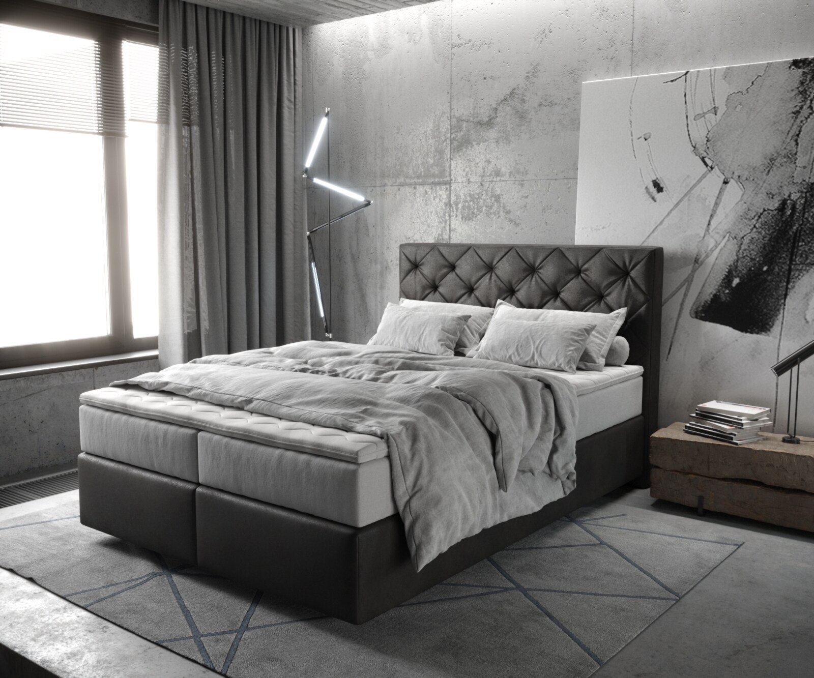 Boxspringbed Dream-Great 140x200 cm Microvezel Antraciet Vintage met TFK Matras en Visco Topper