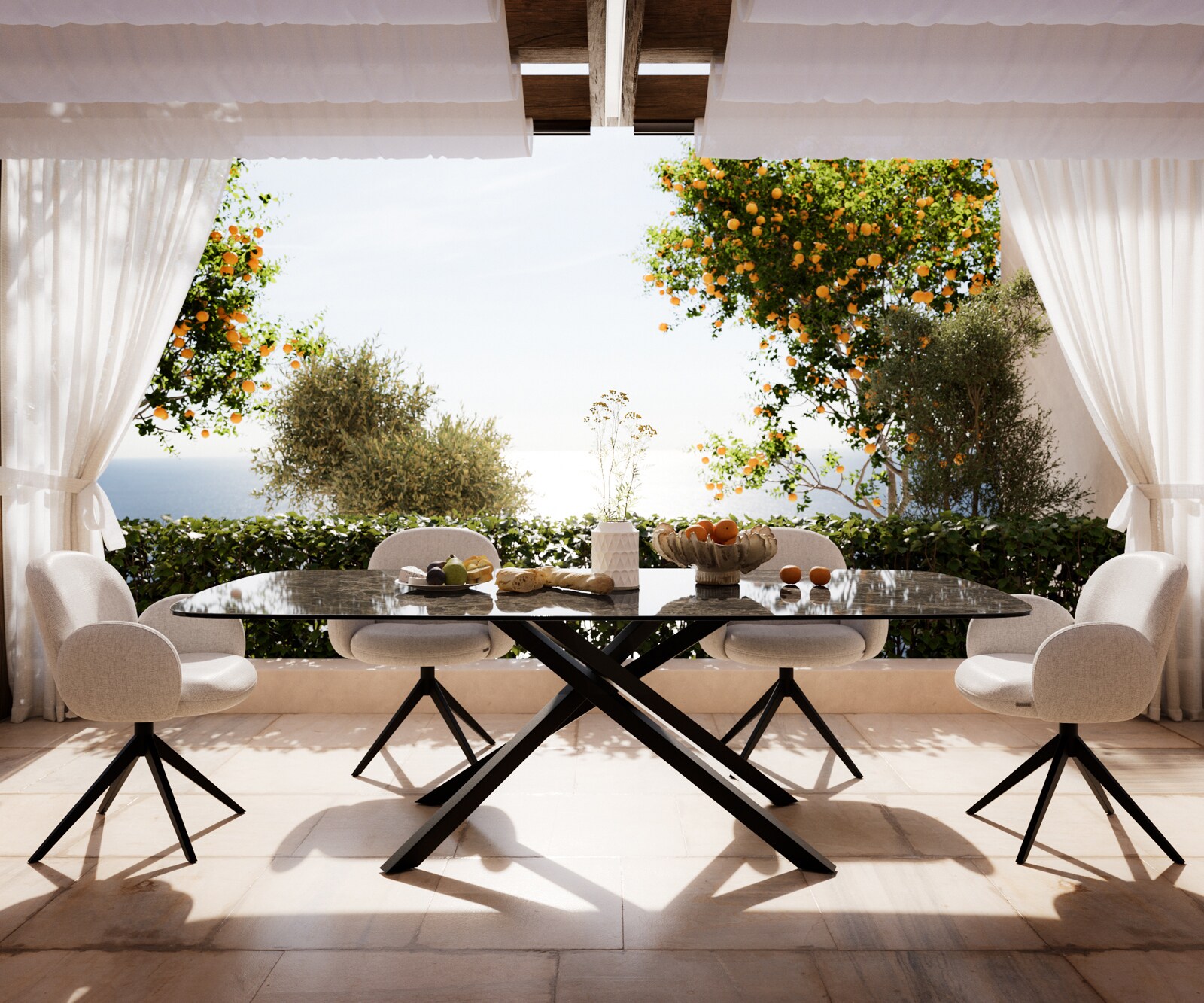 Outdoortafel Edge Boot 240x120 cm keramiek Laminam® Emperador Extra Lucidato donkerbruin kruispoot rechthoekig zwart 2