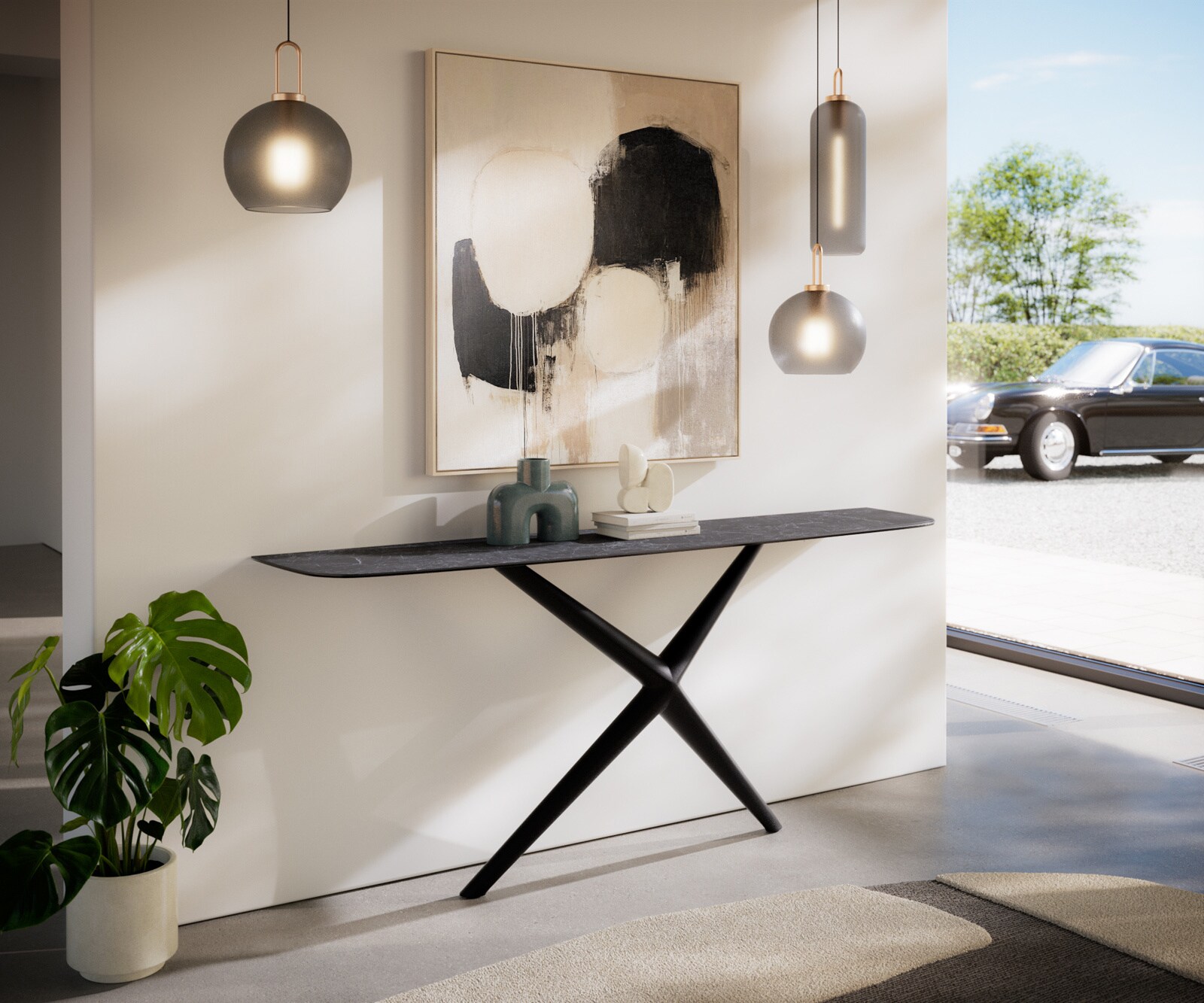 Consoletafel Edge Bootvorm 180x40 cm Keramiek Laminam® Nero Greco Anthrazit Estelo Metaal Zwart 7