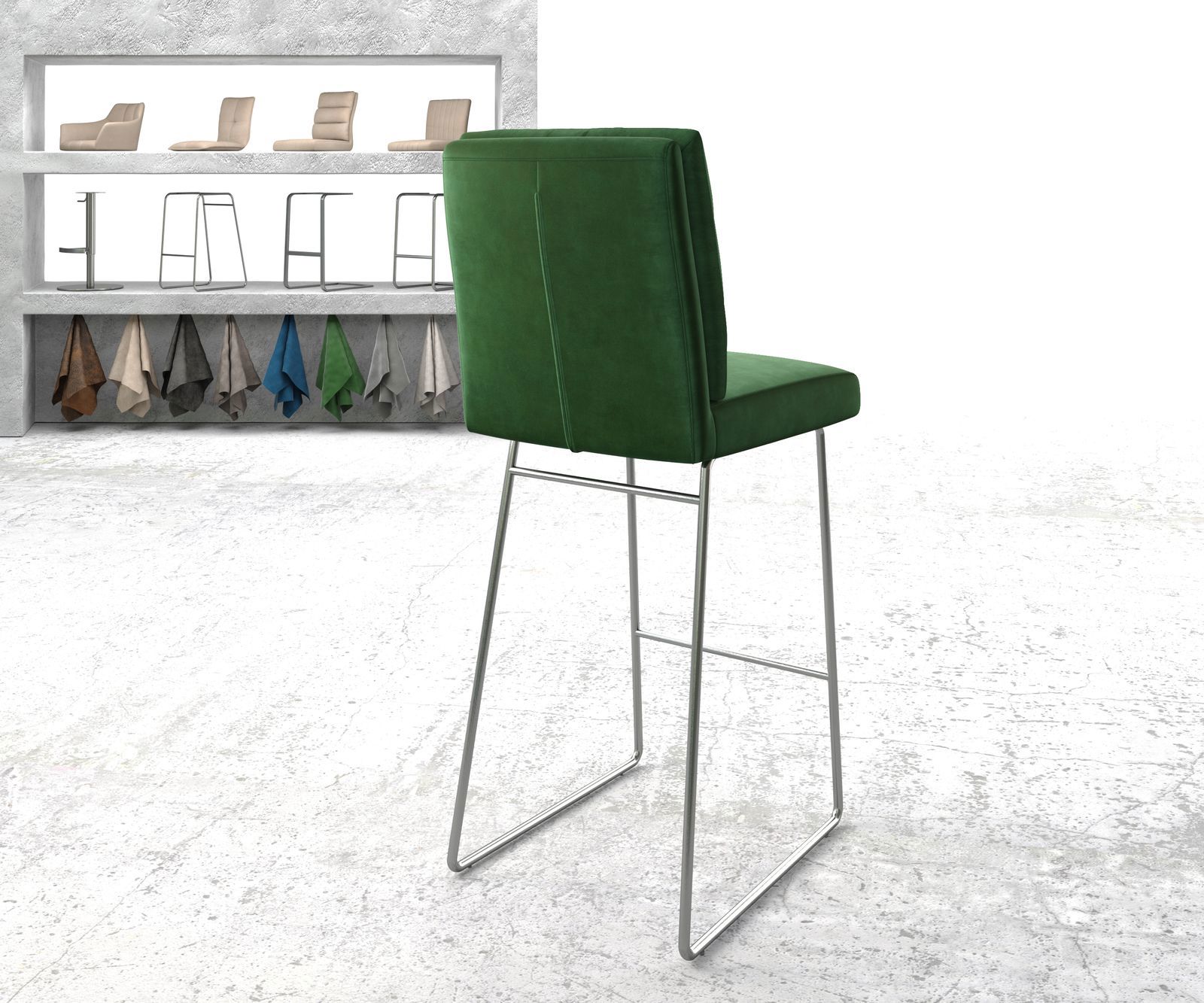 Barstoel Pela-Flex fluweel groen slipframe roestvrij staal 2