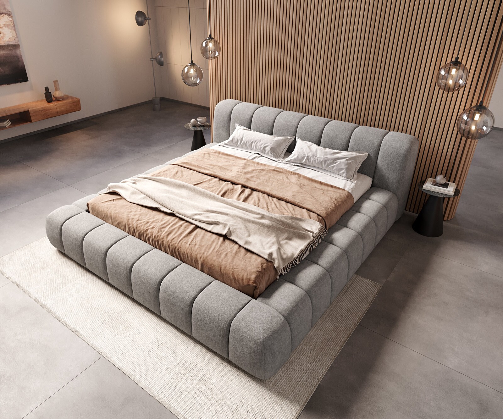 Gestoffeerd bedframe Cutio 180x200 cm structuurstof soft grijs 1