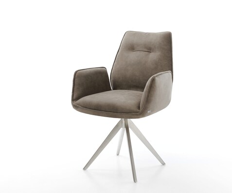 Eetkamerstoel Zoa-Flex microvelours taupe vintage kruisframe hoekig roestvrij staal pocketveer kern