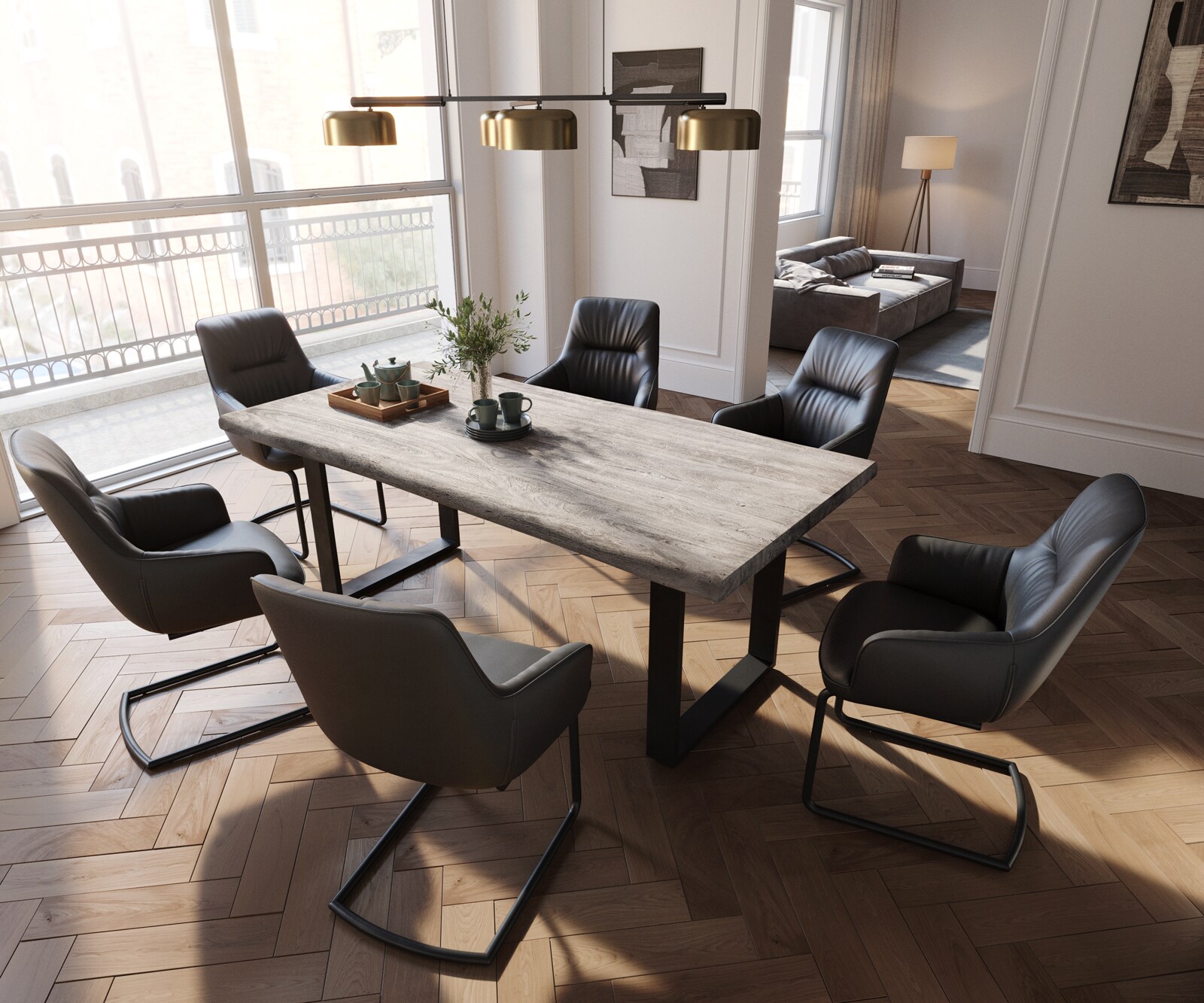 Sledemodel Zelia-Flex met armleuning echt leer zwart sledemodel rond zwart pocketveer kern 4