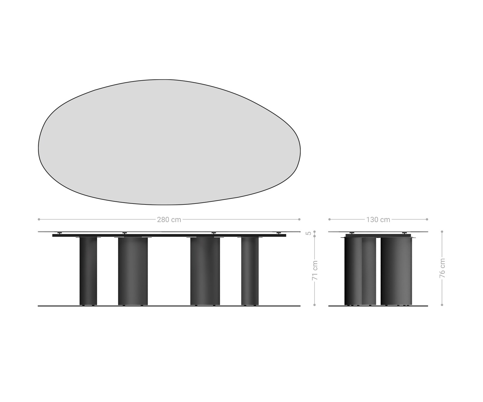 Eetkamertafel Edge ovaal 280x130 keramiek Laminam® Sabbia eiken kleur Pilier roestvrij staal grafiet 8