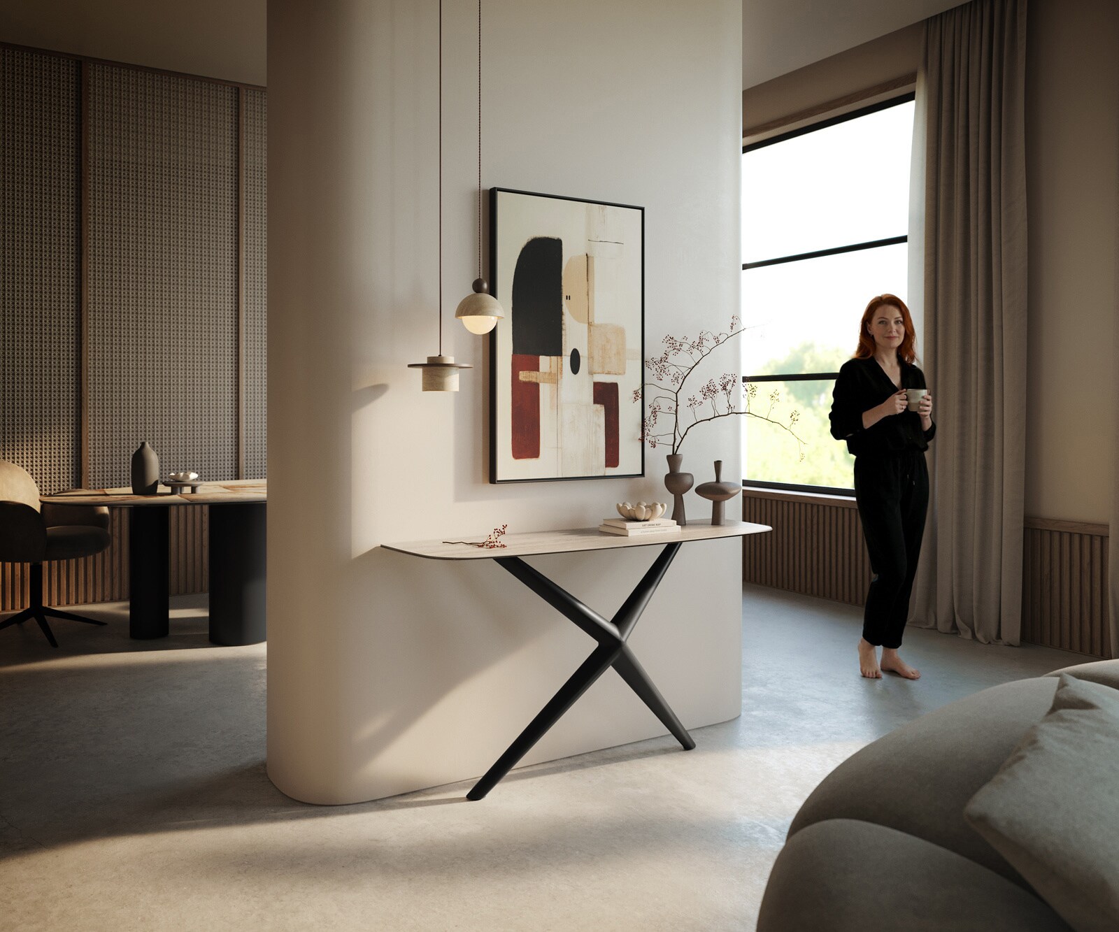Consoletafel Edge Bootvorm 140x40 cm Keramiek Laminam® Travertino Bianco Creme-Weiß Estelo Metaal Zwart 7