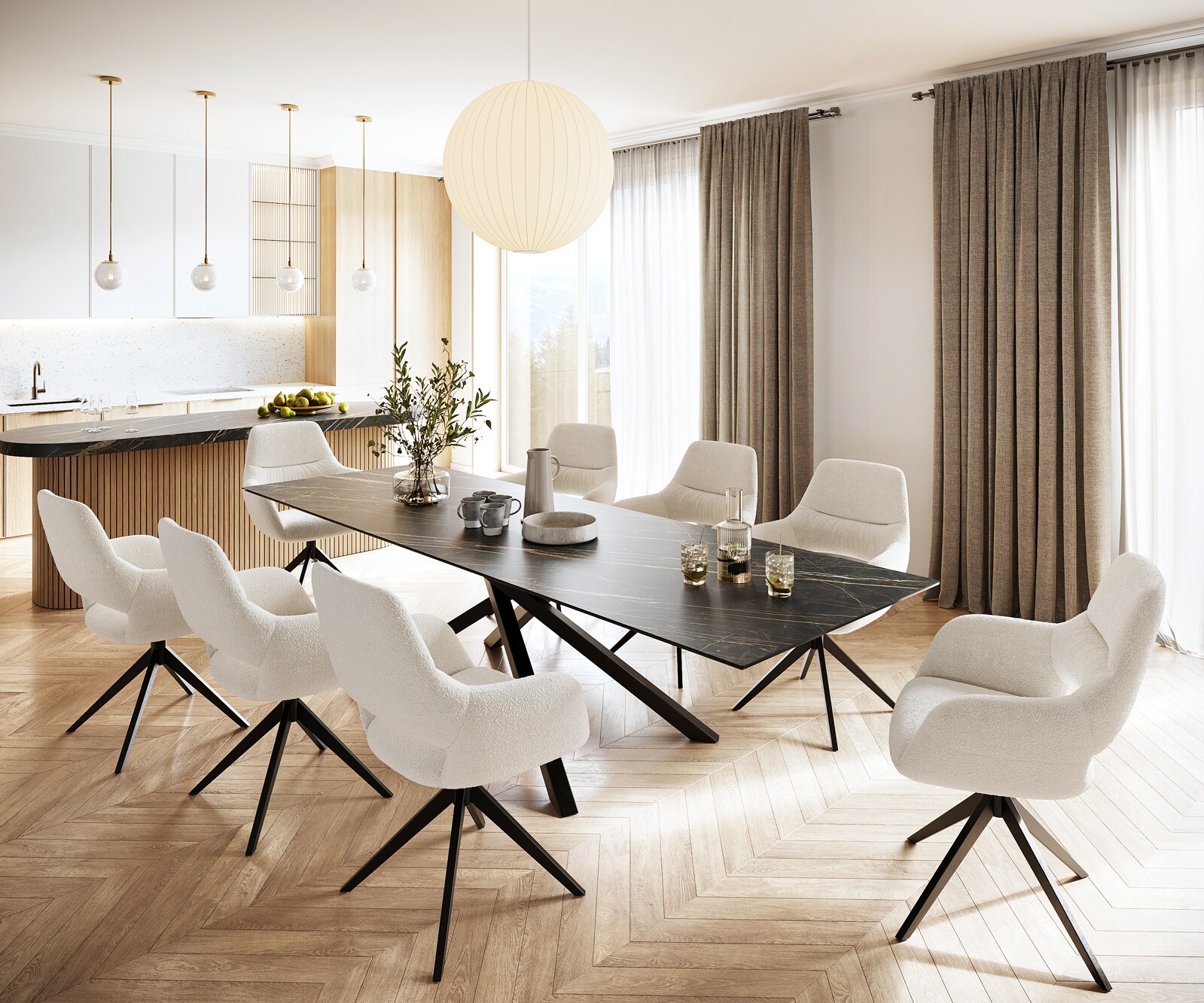 Eettafel Edge 300x100cm Laminam® keramiek bruin middenpoot kruis zwart 5