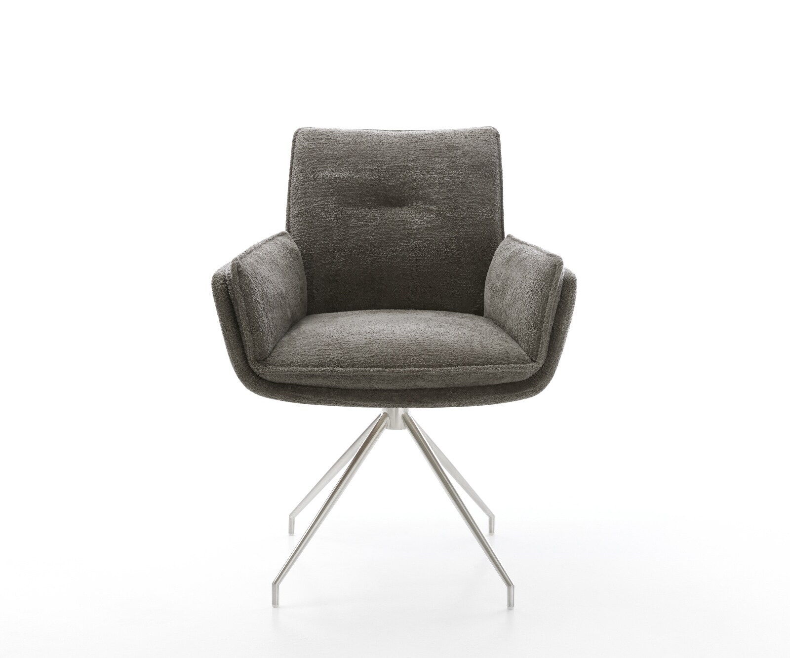 Eetkamerstoel Nela-Flex bouclé zacht mud kruisframe conisch roestvrij staal 2